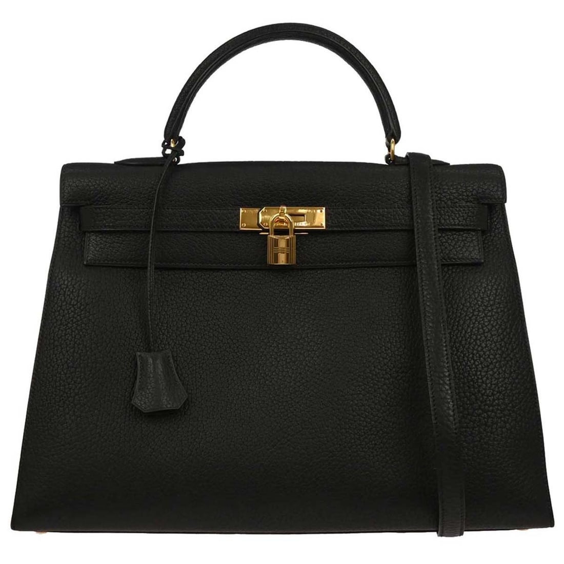 Hermes Black Leather Ardennes Kelly 35 Sellier 2way Handbag: Hermes Black Leather Ardennes Kelly 35 Sellier 2way Handbag This exquisite Hermes Black Ardennes Kelly 35 Sellier 2way Handbag showcases a luxurious and timeless design. Crafted from high-quality leat