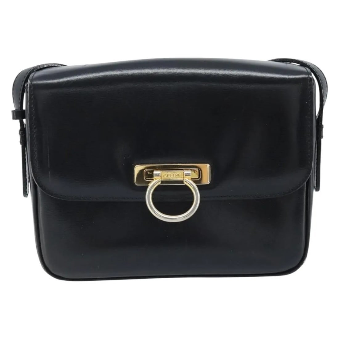 Celine Shoulder Bag Black Leather Italy: Celine Shoulder Bag Black Leather Italy A Celine shoulder bag in black leather with a compact silhouette. Made in Italy, this piece is presented in fair overall condition with visible signs of wear in