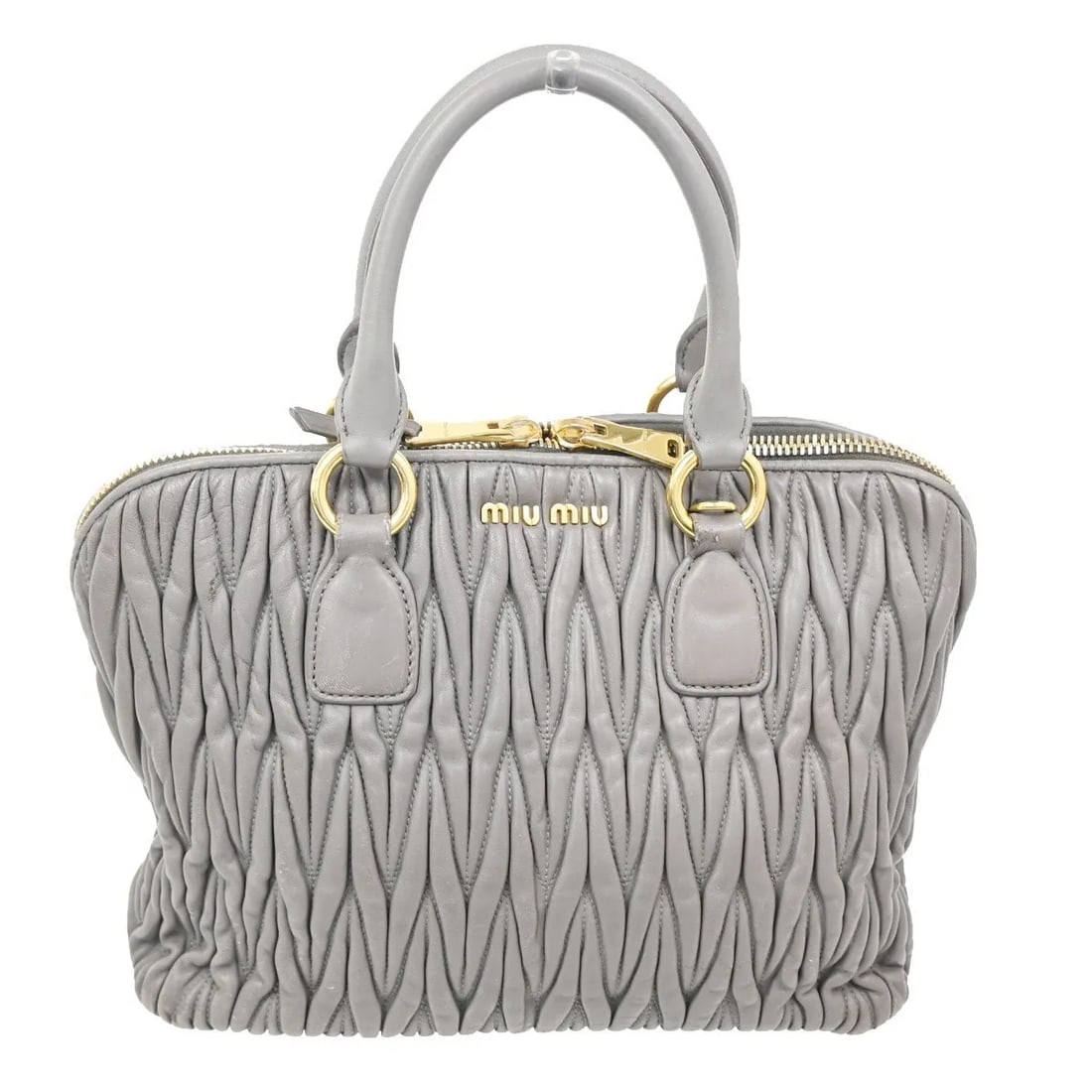 Miu Miu Madras Matelasse Leather Bowler Handbag Purple (1 of 16)