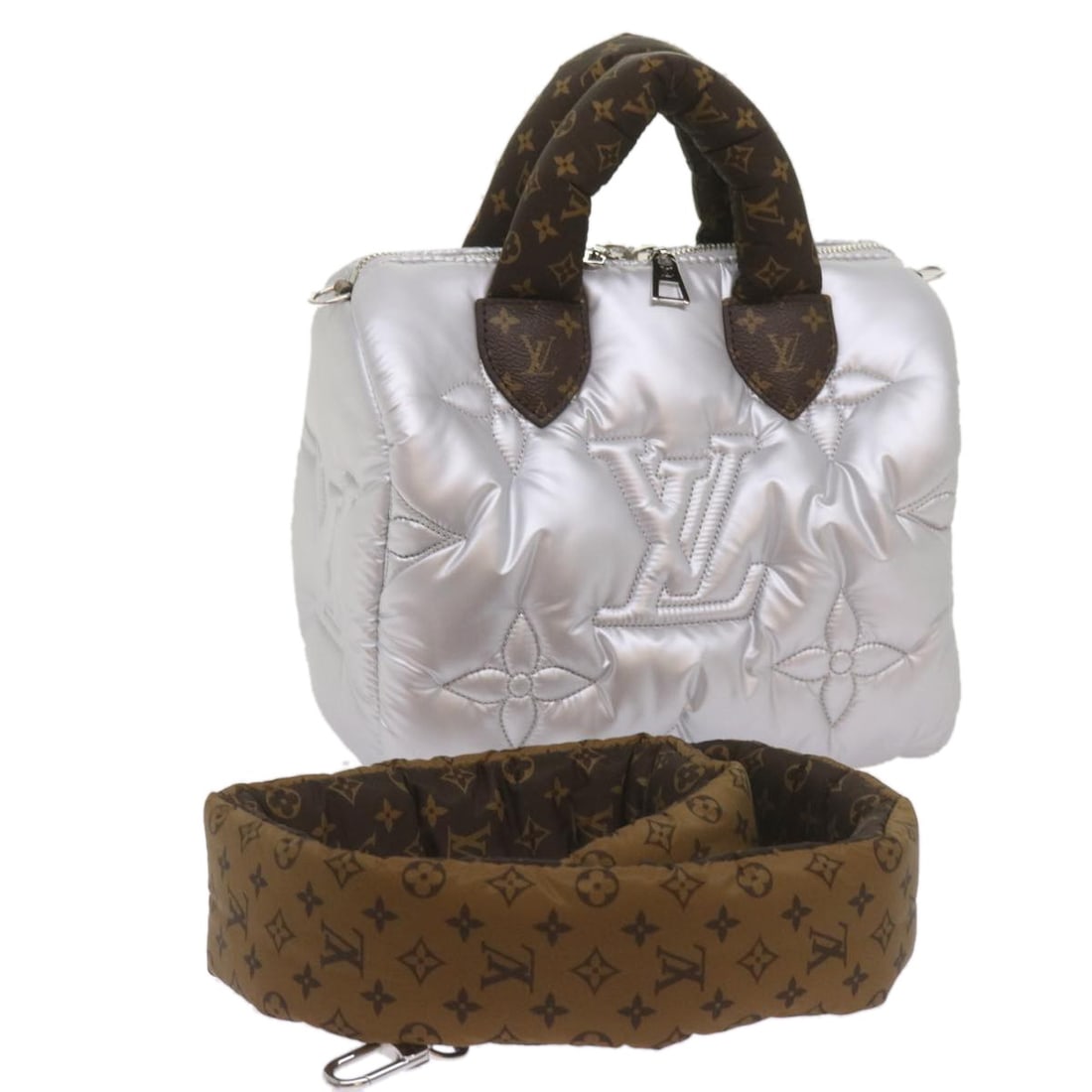 Louis Vuitton M20973 Speedy Bandouliere 25 Silver Nylon 2way Handbag: Louis Vuitton M20973 Speedy Bandouliere 25 Silver Nylon 2way Handbag A Louis Vuitton Speedy Bandouliere 25 2-way handbag in silver nylon, presented in excellent condition. It comes with a dust bag and
