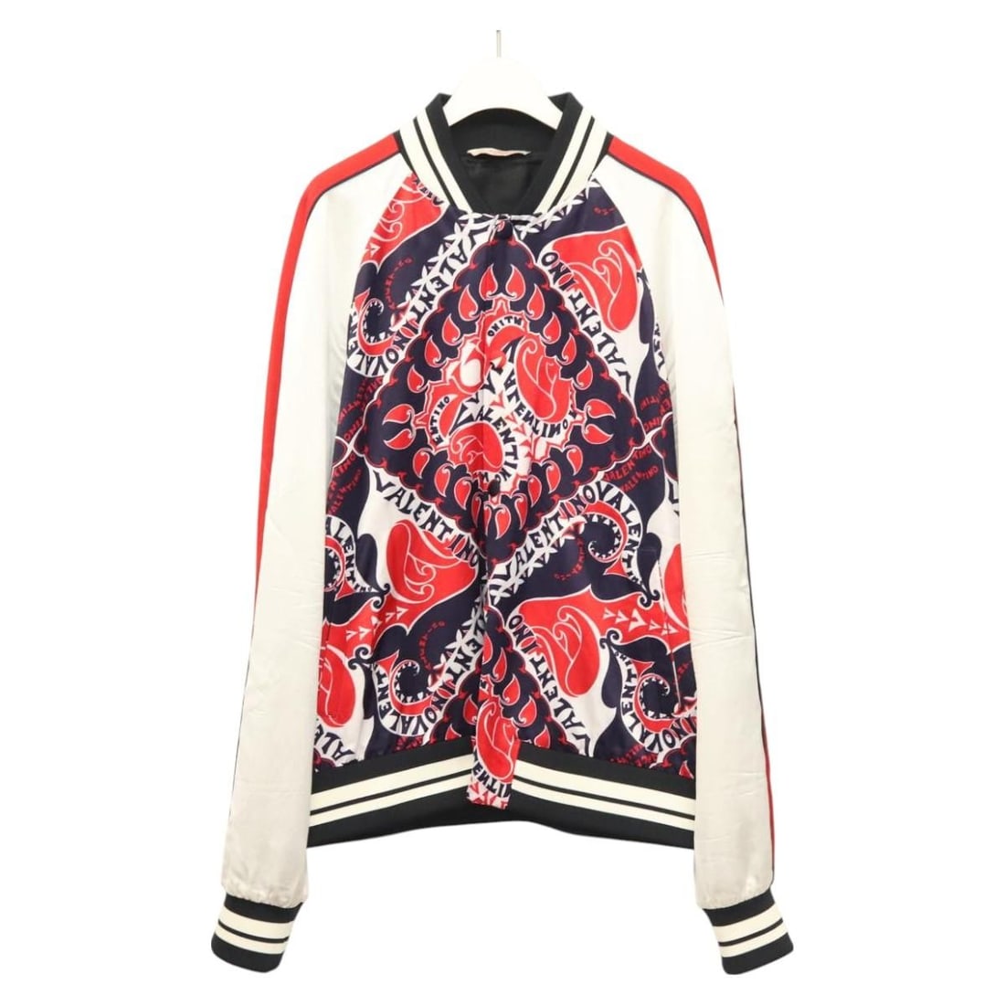 VALENTINO Red Rayon Women's Sukajan Jacket Made in Italy: VALENTINO Red Rayon Women's Sukajan Jacket Made in Italy Valentino sukajan-style jacket in red rayon, made in Italy. This women's jacket is listed in very good AB condition with slight rubbing, wrinkl