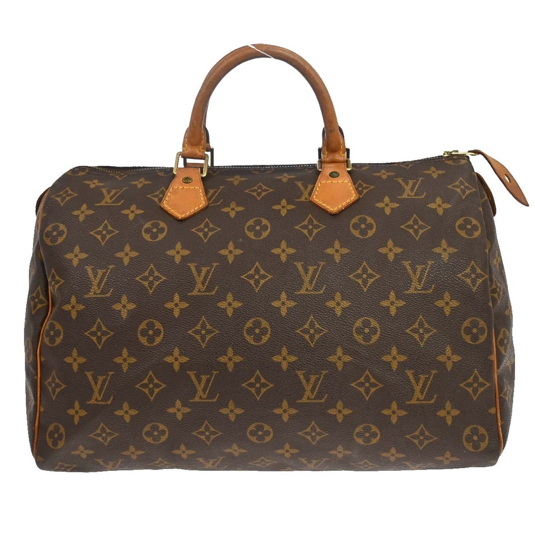 Louis Vuitton Speedy 35 Monogram Satchel Brown M41524: Louis Vuitton Speedy 35 Monogram Satchel Brown M41524 Vintage Louis Vuitton Speedy 35 handbag in the Monogram pattern with double leather handles and a zip closure. This satchel/top handle bag shows r