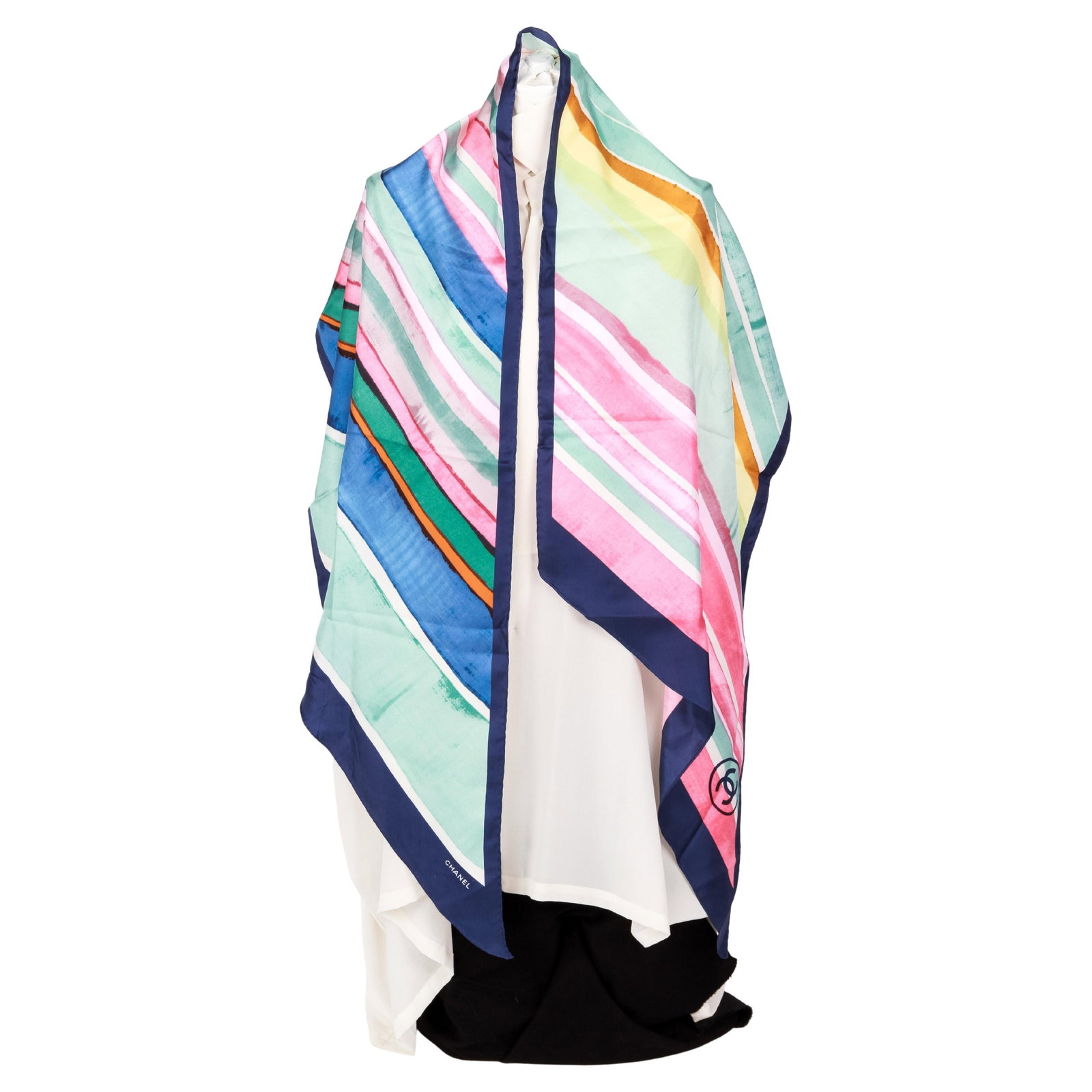 Chanel Coco Cuba Striped Silk Stole Scarf 18x60 Italy (1 of 5)