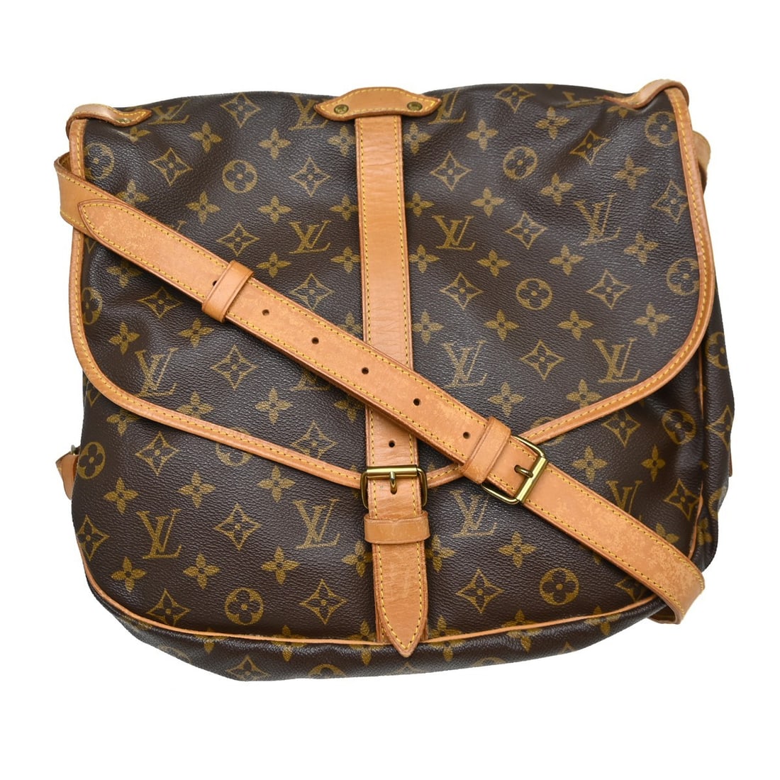 Louis Vuitton Saumur 35 Monogram Crossbody Shoulder Bag M42254: Louis Vuitton Saumur 35 Monogram Crossbody Shoulder Bag M42254 Vintage Louis Vuitton Saumur 35 shoulder bag in brown Monogram canvas with leather trim and a crossbody strap. This medium bag features a