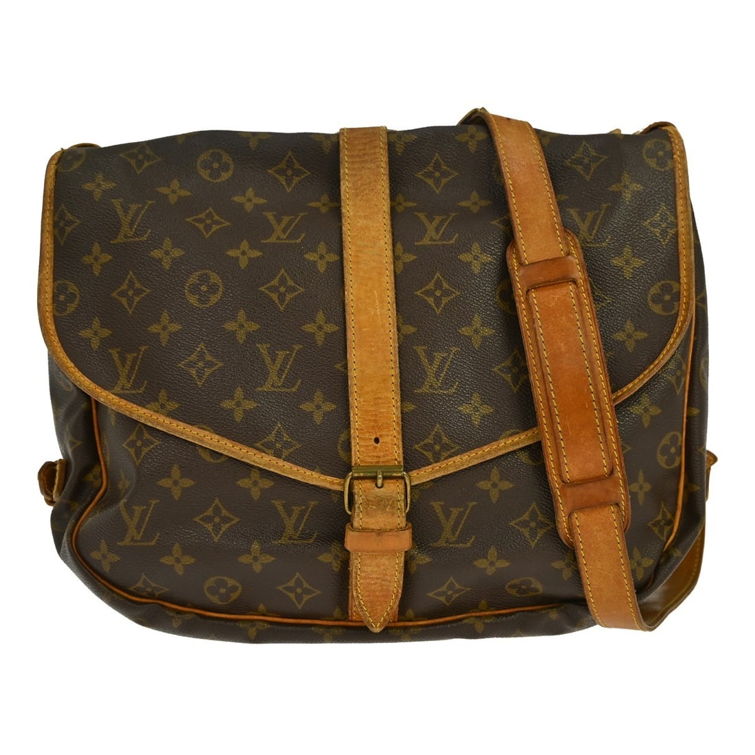 Louis Vuitton Saumur 35 Monogram Canvas Crossbody Bag M42254: Louis Vuitton Saumur 35 Monogram Canvas Crossbody Bag M42254 Vintage Louis Vuitton Saumur 35 shoulder bag in the Monogram pattern, made in France. It features a buckle closure, a crossbody strap, and 