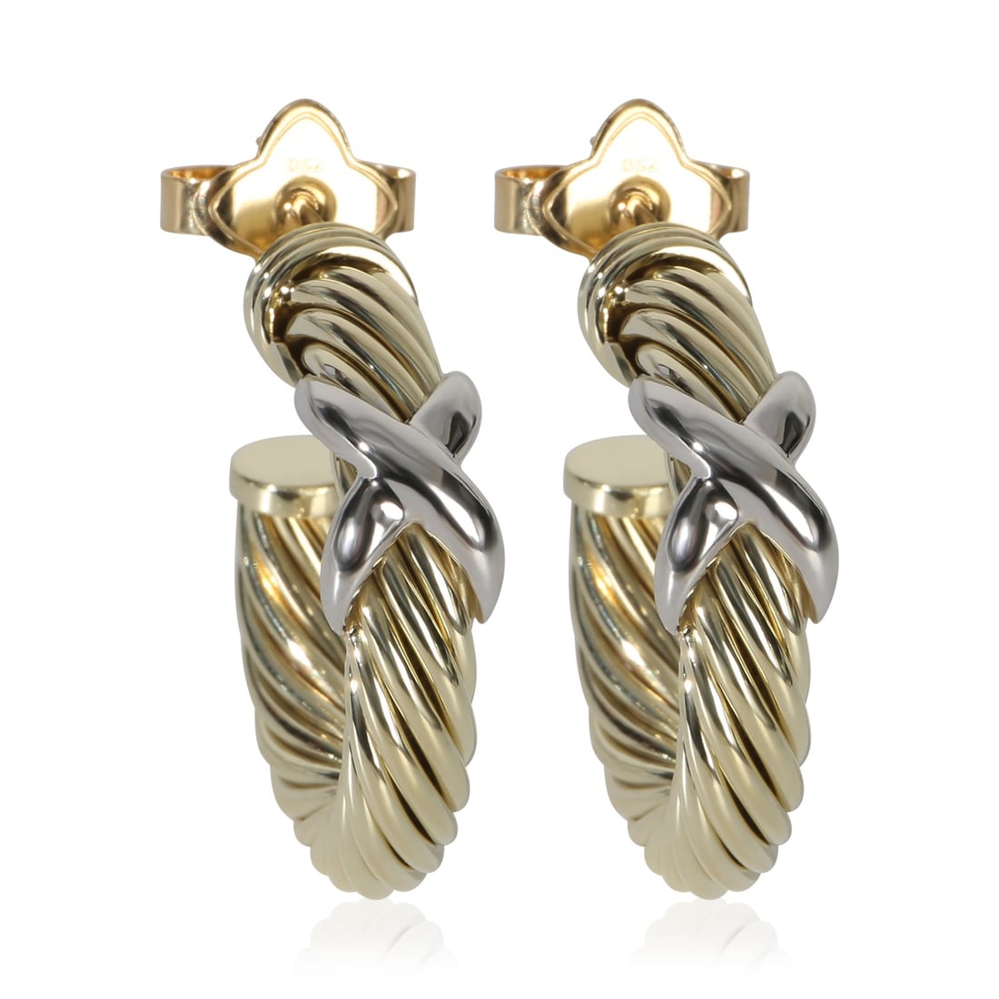 Cable X Hoop Earrings in 14k White and Yellow Gold by David Yurman: Cable X Hoop Earrings in 14k White and Yellow Gold by David Yurman These David Yurman Cable X Hoop Earrings feature a sophisticated blend of 14k white gold and yellow gold. Designed for women, these p