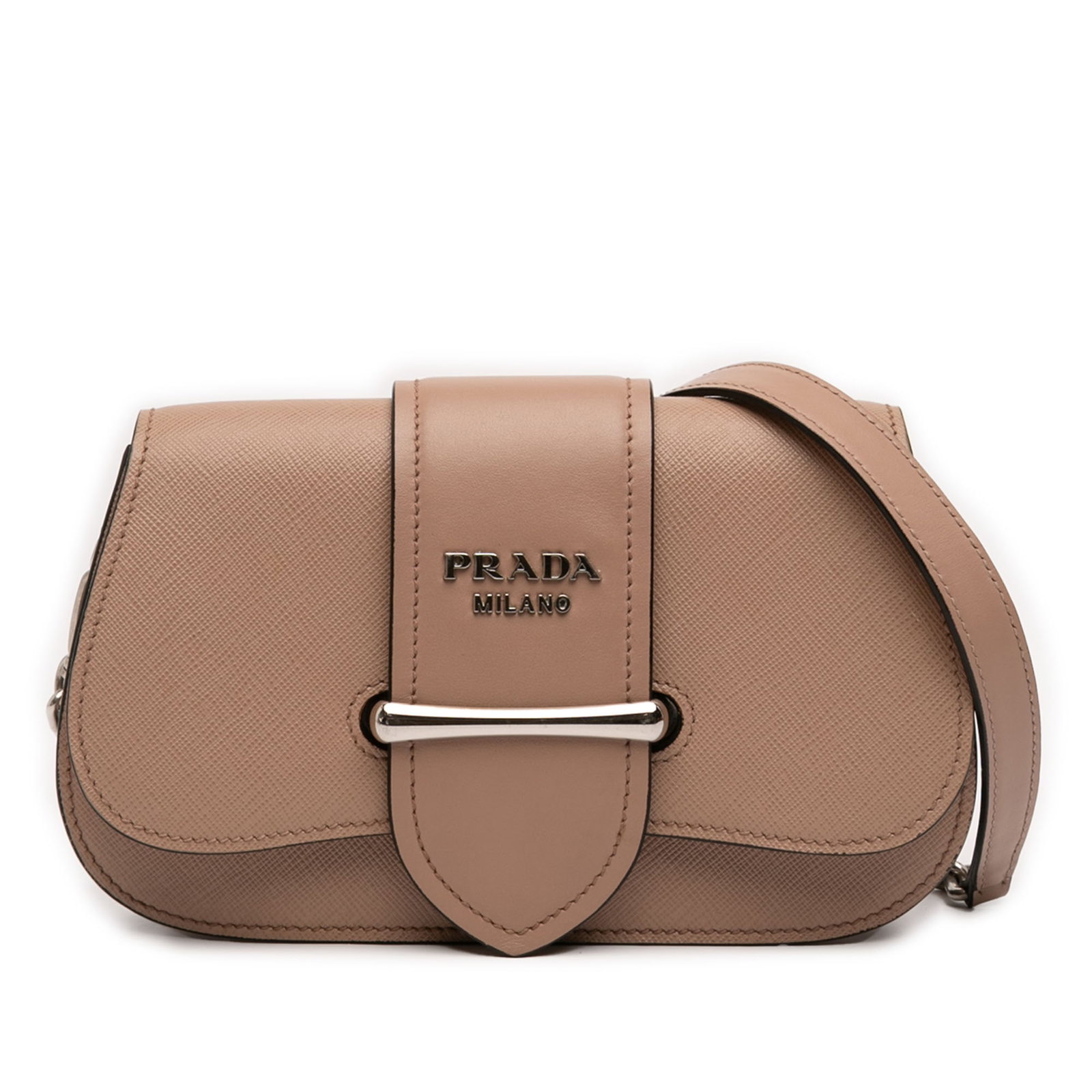 Prada Sidonie Brown Leather Crossbody Bag: Prada Sidonie Brown Leather Crossbody Bag This Prada Sidonie crossbody bag is crafted from a combination of saffiano and calf leather in a brown hue. It features a chain link strap with a leather guar