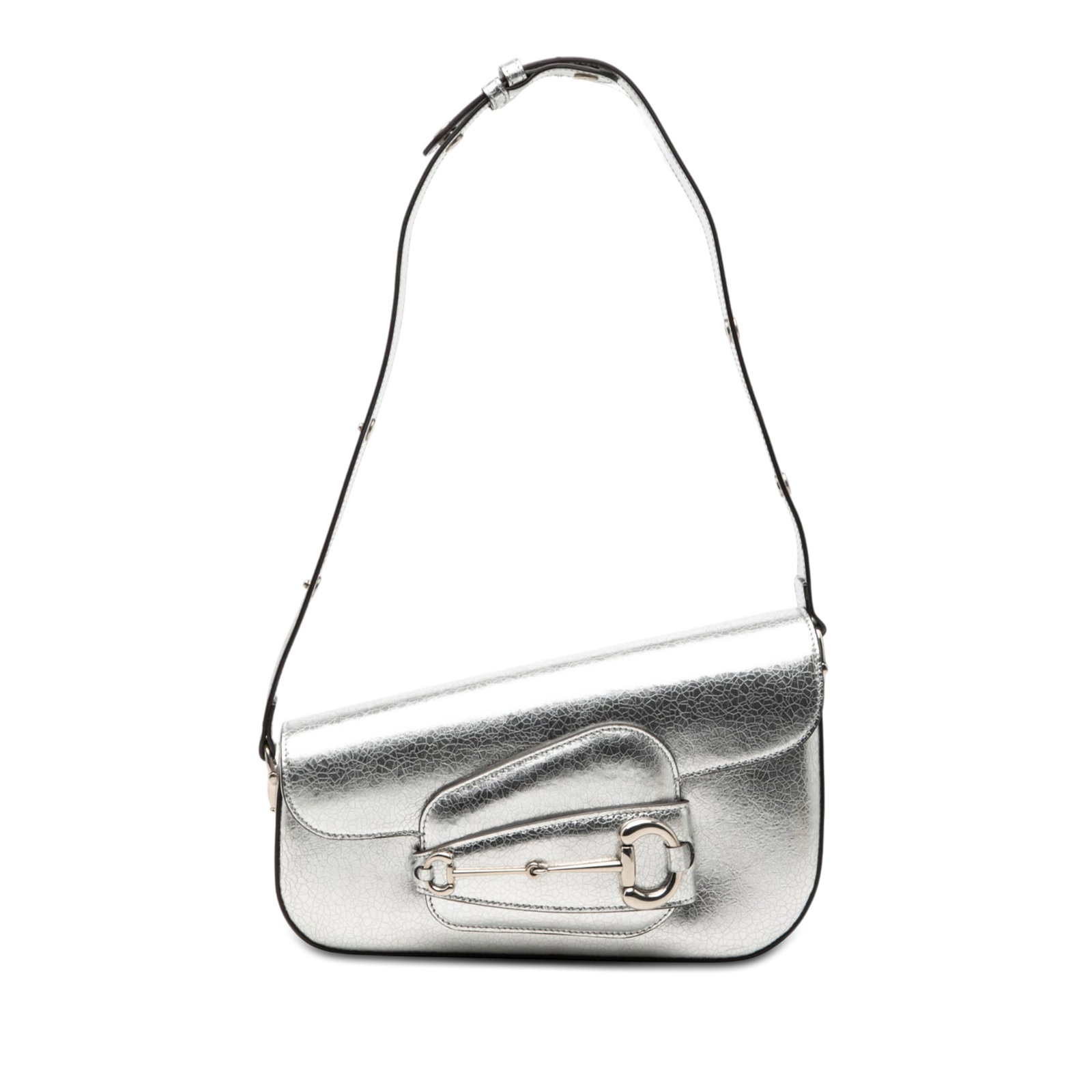 Gucci Horsebit 1955 Asymmetric Shoulder Bag Metallic Textured Calfskin (1 of 8)