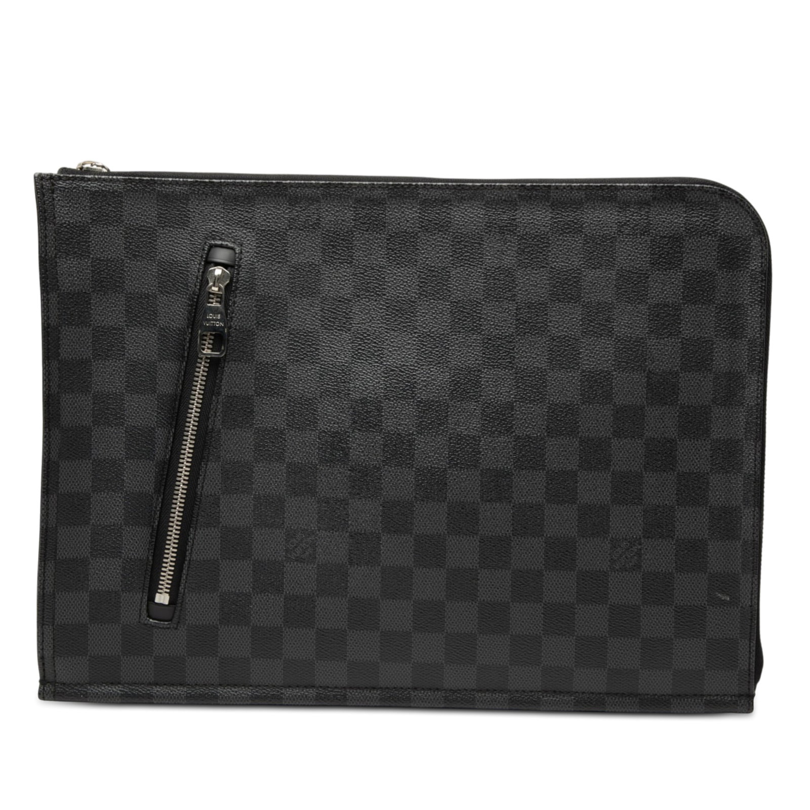 Louis Vuitton Damier Graphite Zip Portfolio Briefcase: Louis Vuitton Damier Graphite Zip Portfolio Briefcase Damier Graphite Poche Documents Portfolio in black fabric with a damier graphite canvas body. It features a zip-around closure, an exterior front 