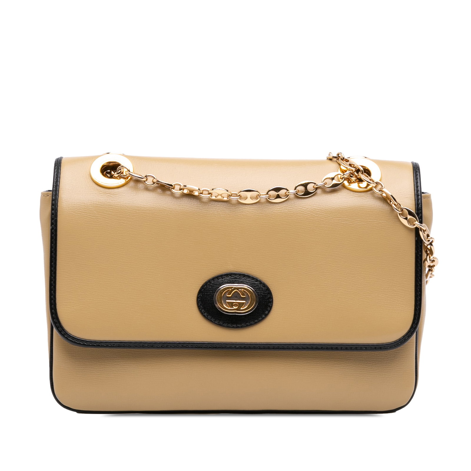 Gucci Marina Chain Shoulder Bag Small Beige Calfskin Leather: Gucci Marina Chain Shoulder Bag Small Beige Calfskin Leather Gucci Small Calfskin Marina Chain Shoulder Bag in beige leather from Italy. This bag features a leather body, chain-link strap, top flap wi