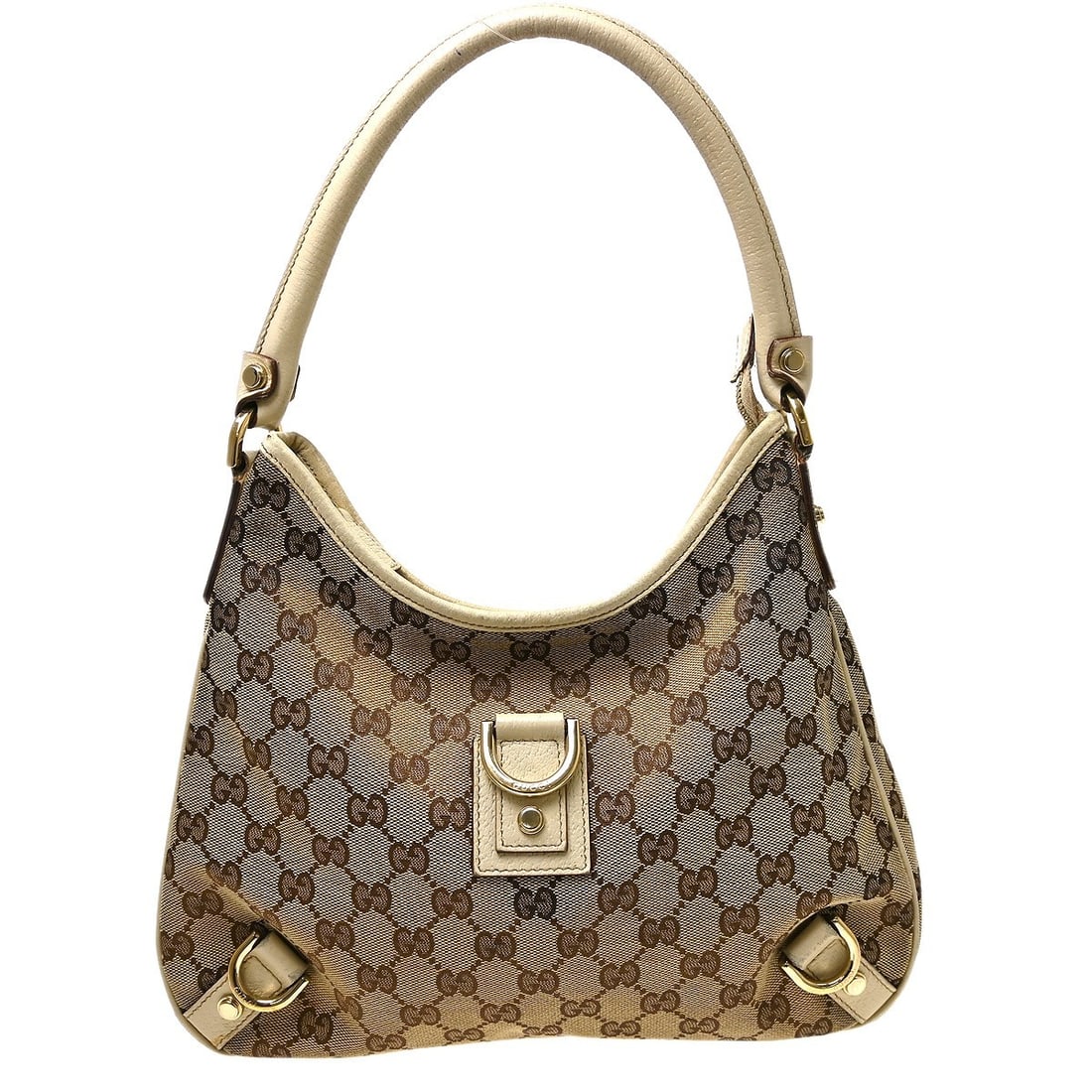 Gucci Abbey D Ring Hobo Bag Beige GG Canvas Leather: Gucci Abbey D Ring Hobo Bag Beige GG Canvas Leather Gucci Beige Canvas GG Abbey D-Ring Handbag in medium size, made in Italy. It features a beige and brown GG pattern exterior with canvas and leather 