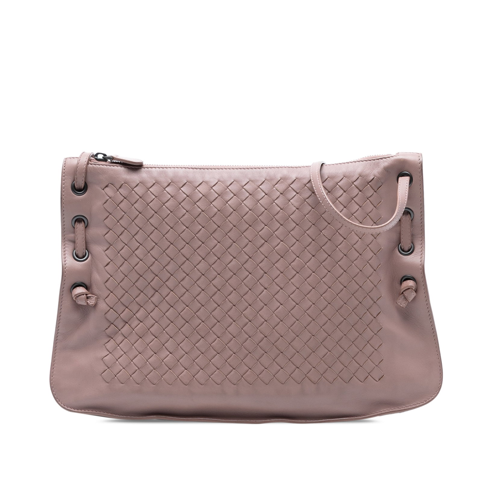 Bottega Veneta Pink Nappa Intrecciato Nodini Crossbody Bag: Bottega Veneta Pink Nappa Intrecciato Nodini Crossbody Bag Introducing the Bottega Veneta Nappa Intrecciato Nodini Crossbody, a stylish and functional accessory handcrafted in Italy. This bag is made 
