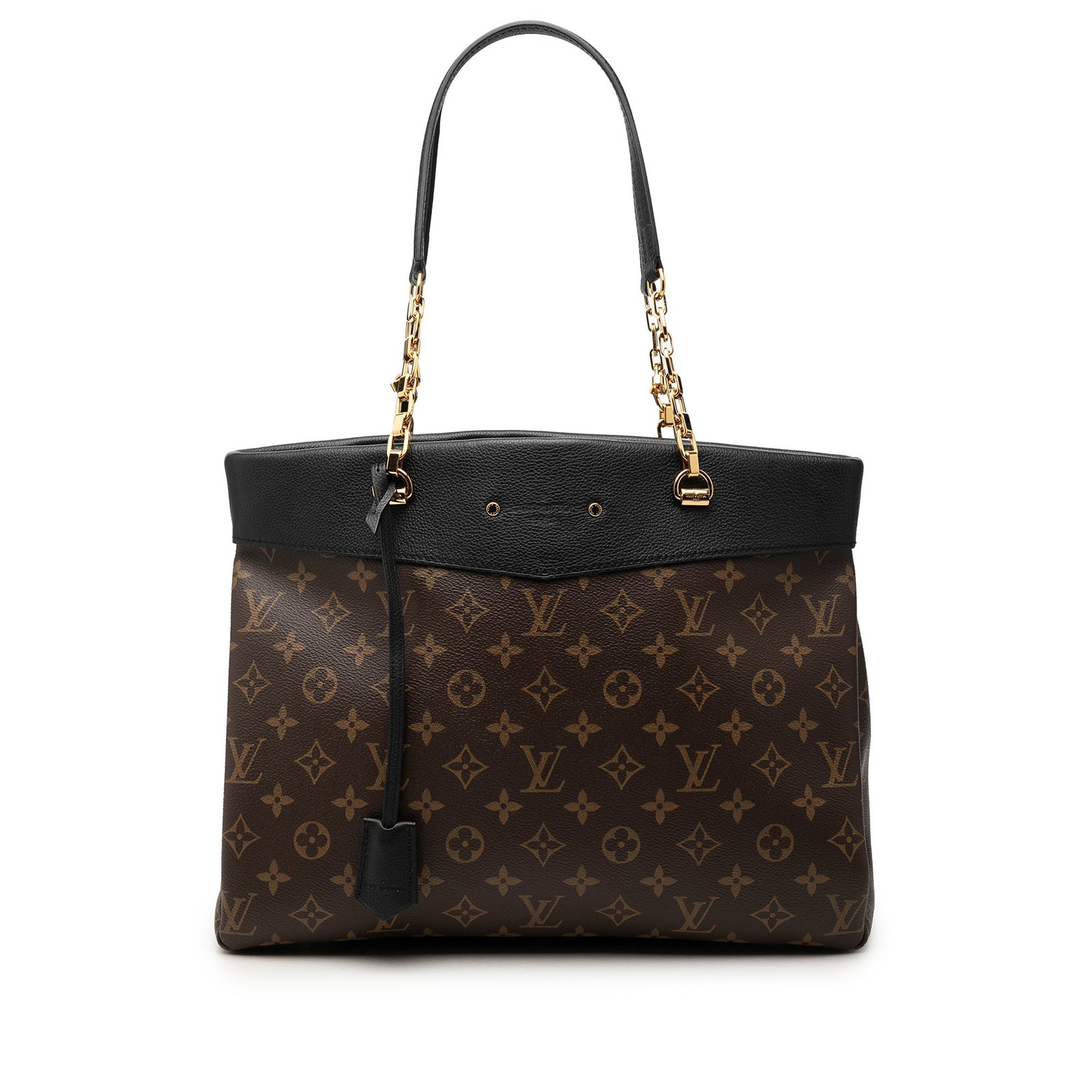 Louis Vuitton Pallas Shopper Monogram Canvas Shoulder Bag: Louis Vuitton Pallas Shopper Monogram Canvas Shoulder Bag Louis Vuitton Monogram Pallas Shopper handbag crafted with a monogram canvas body and leather trim. It features chain-link straps with leather
