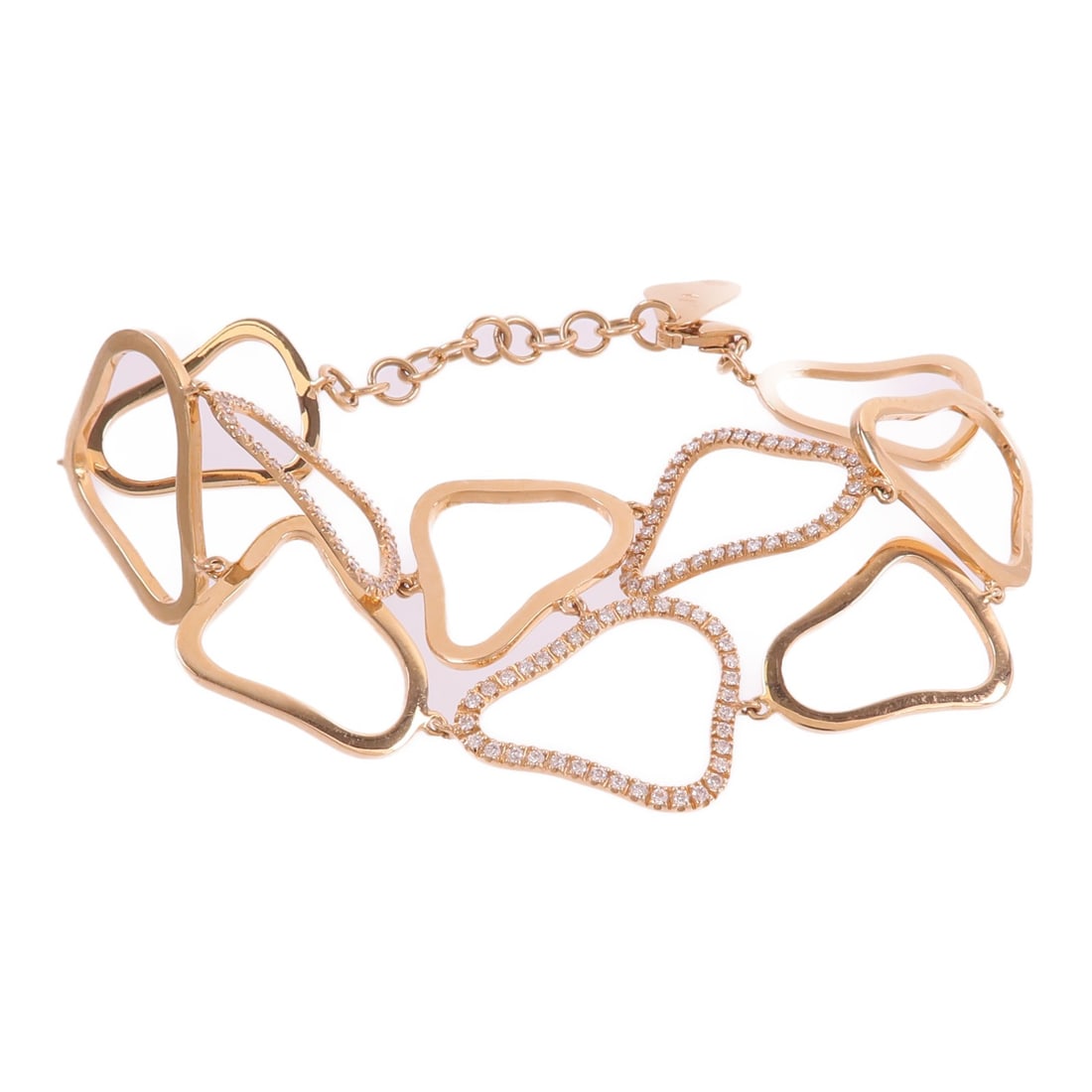 18K Rose Gold Diamond Bracelet Jewelry 15.4g: 18K Rose Gold Diamond Bracelet Jewelry 15.4g Diamond bracelet in 18K pink gold (K18PG/rose gold) with diamond accents. The piece is presented in clear color and has a wrist size of approximately W15-1