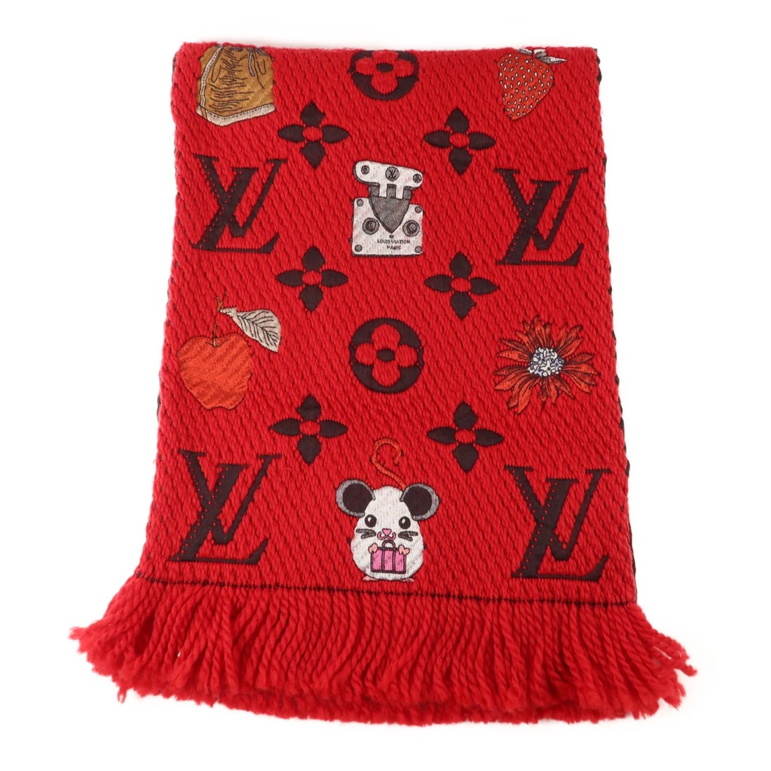 Louis Vuitton M76162 Red Wool Silk Women's Scarf: Louis Vuitton M76162 Red Wool Silk Women's Scarf Louis Vuitton LV scarf model M76162 in red, made from wool and silk. Designed for women, this regular-size scarf was manufactured in France and measure