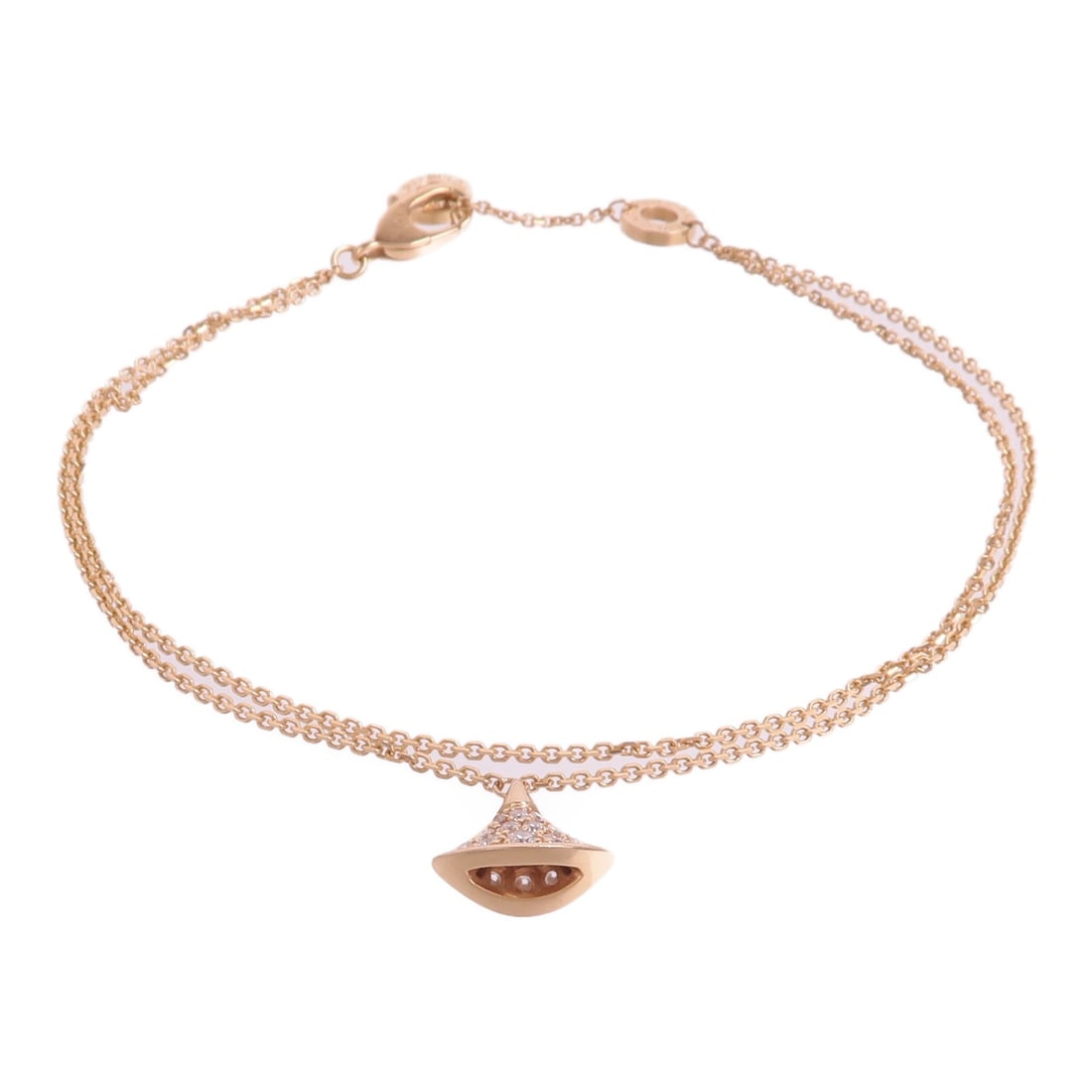 BVLGARI 351053 Divas Dream diamond bracelet in 18K pink gold: BVLGARI 351053 Divas Dream diamond bracelet in 18K pink gold BVLGARI Divas Dream Bracelet 351053 in 18K pink gold with diamond accents. The bracelet features a clear design and a Divas Dream motif mea