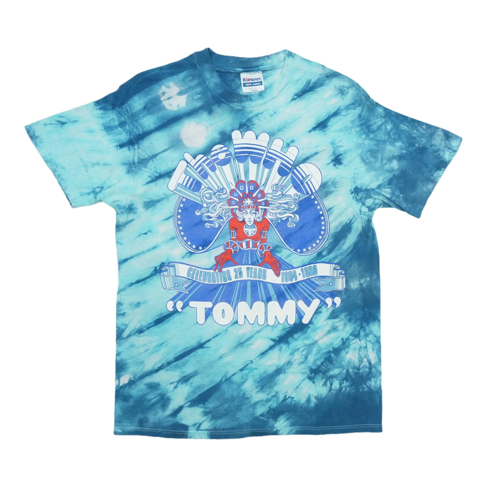 Vintage 1989 The Who Tommy Tie Dye Cotton T-Shirt Size Large: Vintage 1989 The Who Tommy Tie Dye Cotton T-Shirt Size Large This is an original vintage 1989 The Who Tommy tie-dye shirt, not a modern reproduction. Crafted from 100% cotton, it features vibrant tie-