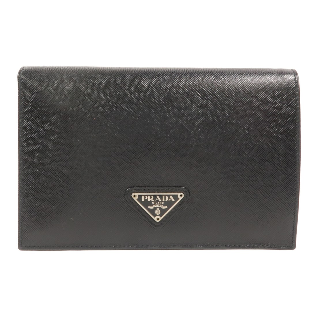 Prada M508 bifold long wallet black Saffiano leather SHW: Prada M508 bifold long wallet black Saffiano leather SHW Prada long bifold wallet in black Saffiano leather, made in Italy. It features a flap opening, two open sections, six card slots, one wallet co
