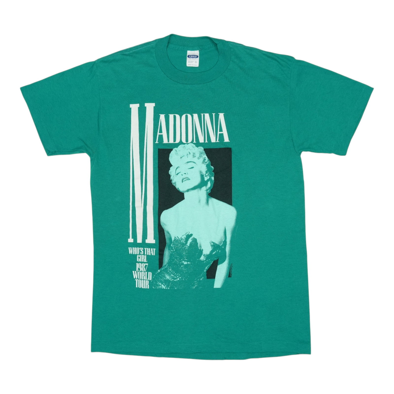 Vintage 1987 Madonna Who's That Girl Tour Green Poly Cotton T Shirt (1 of 5)