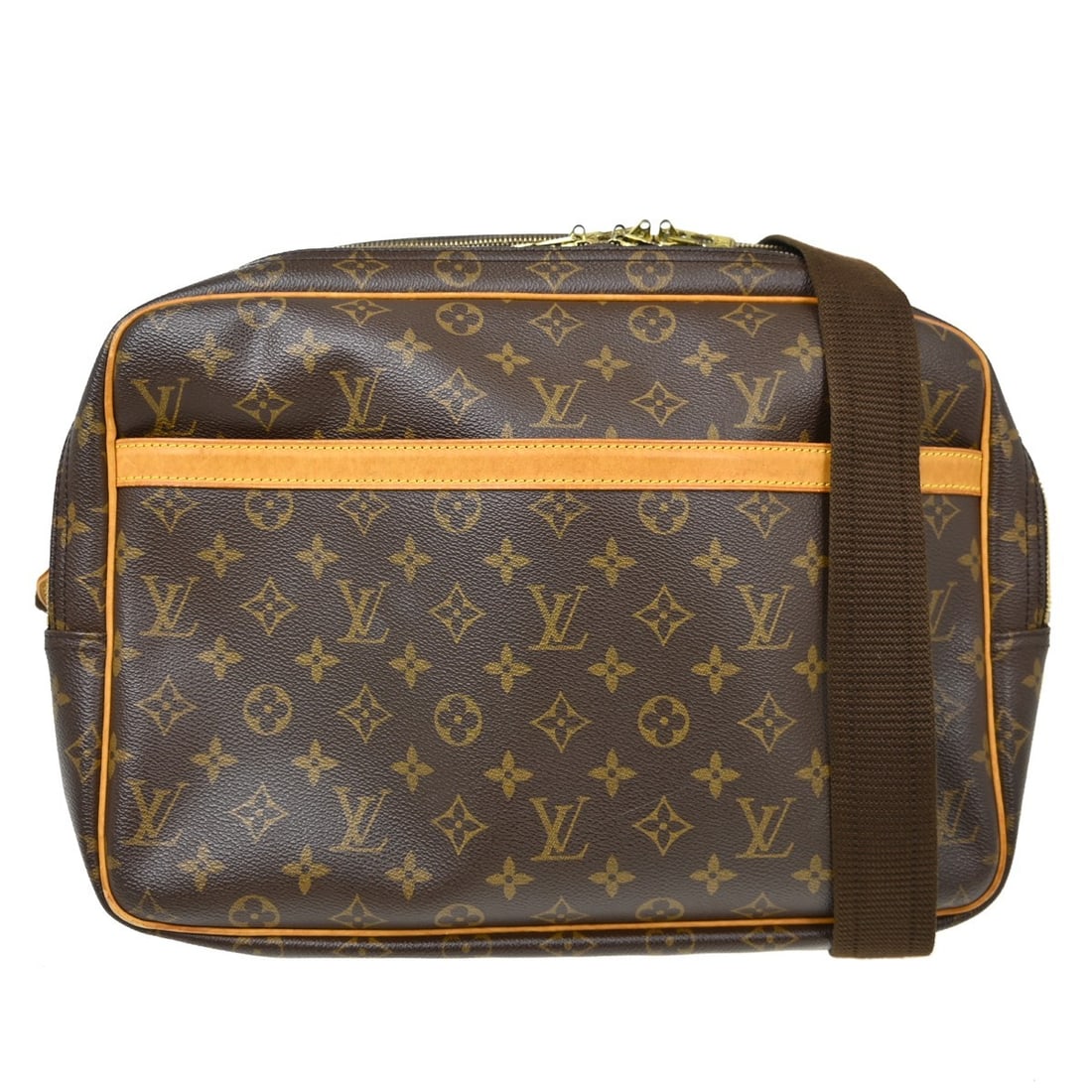 Louis Vuitton Reporter GM Monogram Canvas Crossbody Bag M45252: Louis Vuitton Reporter GM Monogram Canvas Crossbody Bag M45252 Louis Vuitton Reporter GM shoulder bag in brown Monogram canvas with leather trim and an adjustable crossbody strap. This zip-closure bag