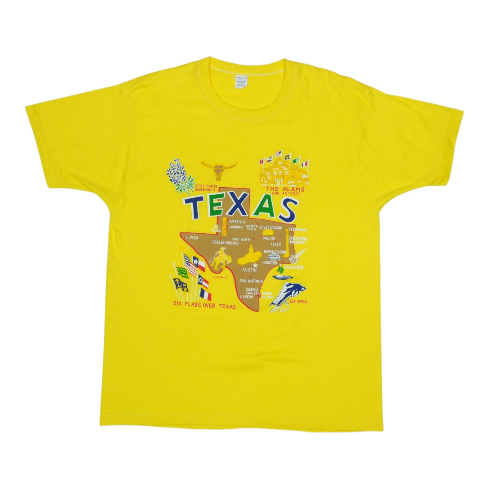 Vintage 1980s Yellow Texas Poly Cotton Extra Large Souvenir T Shirt (1 of 4)