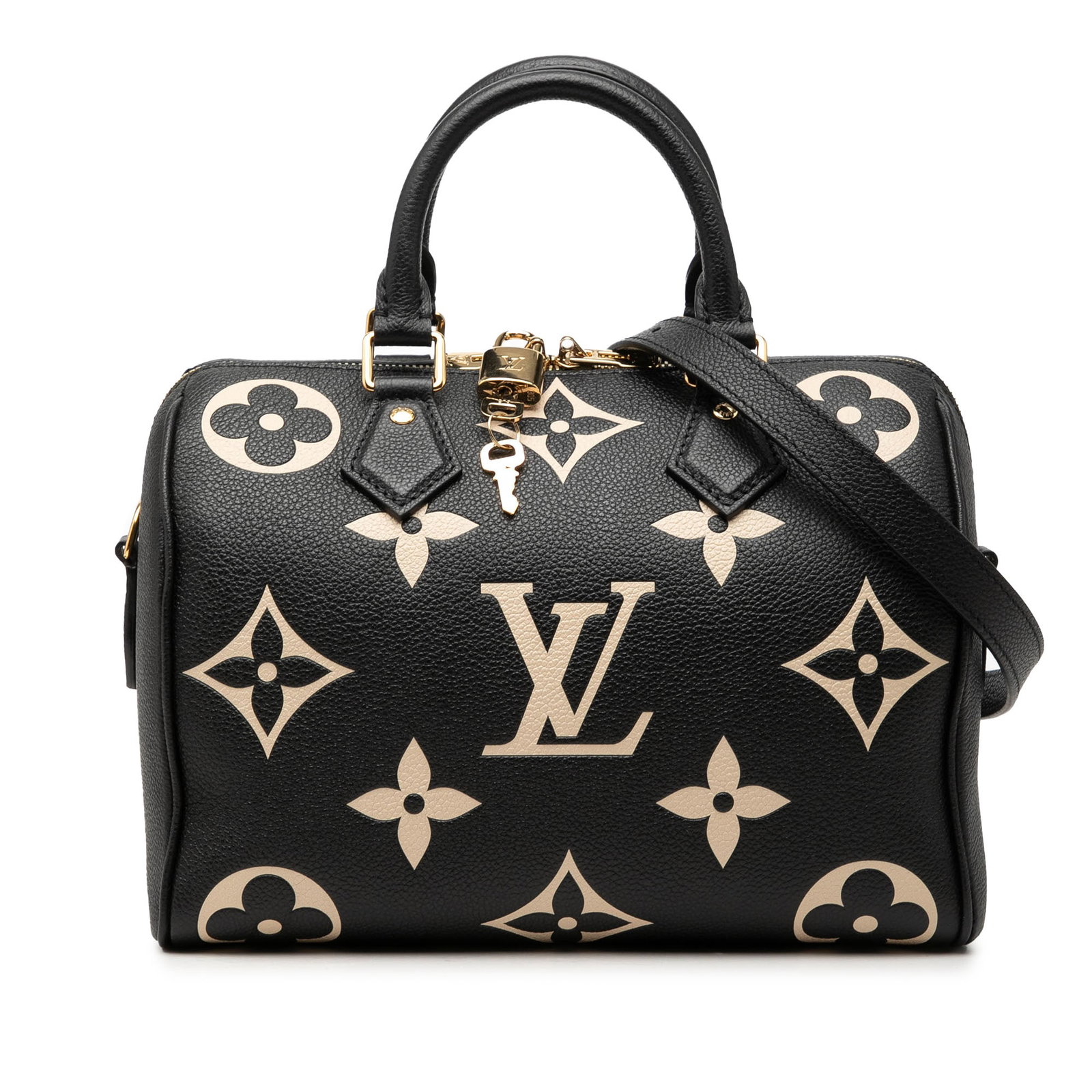 Louis Vuitton Speedy Bandouliere 25 Monogram Empreinte Bicolor Leather Bag: Louis Vuitton Speedy Bandouliere 25 Monogram Empreinte Bicolor Leather Bag The Louis Vuitton Bicolor Monogram Empreinte Giant Speedy Bandouliere 25 is crafted from monogram empreinte leather and featu