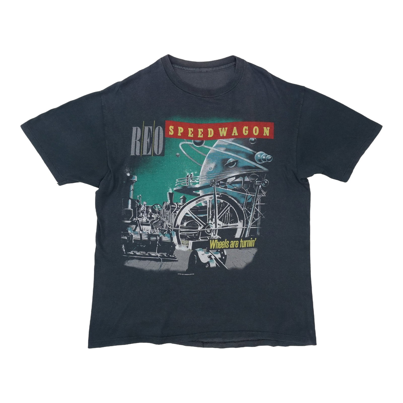 Black 1984 REO Speedwagon Wheels Are Turnin Tour T Shirt (1 of 5)