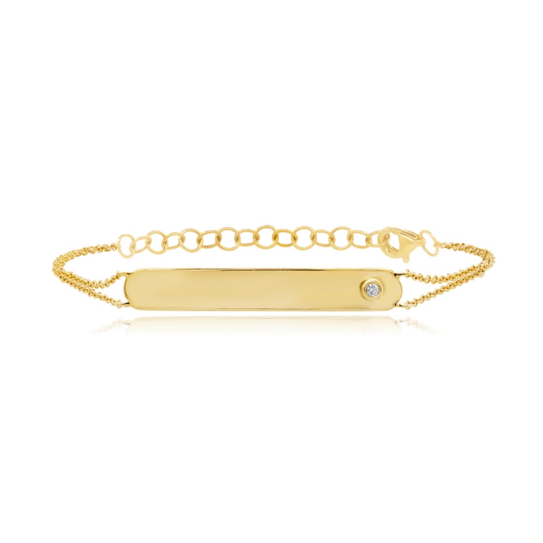 Rachel Koen 14K Yellow Gold Round Diamond Bracelet 0.02ct Adjustable: Rachel Koen 14K Yellow Gold Round Diamond Bracelet 0.02ct Adjustable Introducing a stunning round cut diamond plate bracelet crafted from exquisite 14K yellow gold. This elegant piece features a singl