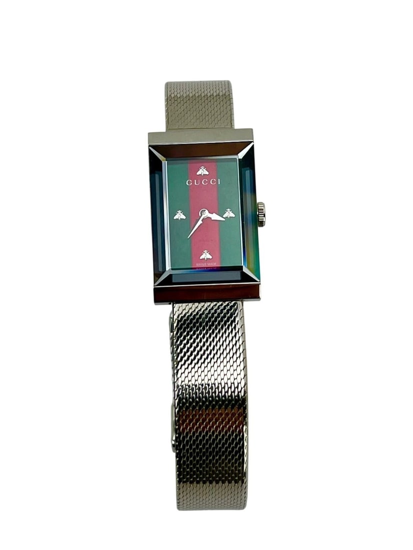 Gucci G-Frame Luxury Quartz Watch Silver Dial Stainless Steel: Gucci G-Frame Luxury Quartz Watch Silver Dial Stainless Steel Discover the elegance of the Gucci G-Frame Rectangular Stainless Steel Dial Watch, a luxurious timepiece that perfectly blends style and f