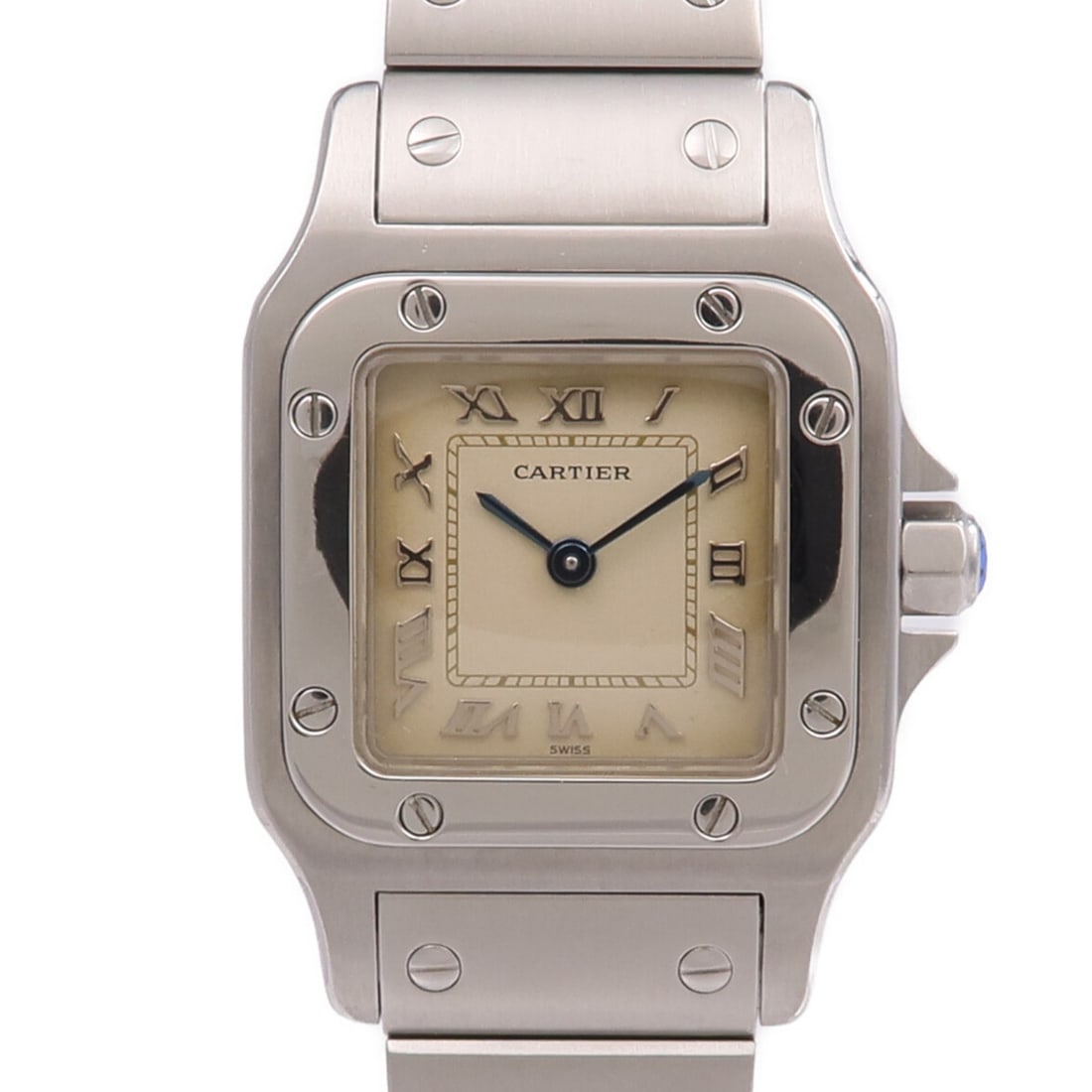 Cartier W20024D6 Santos Galbee womens quartz wristwatch stainless steel beige (1 of 15)