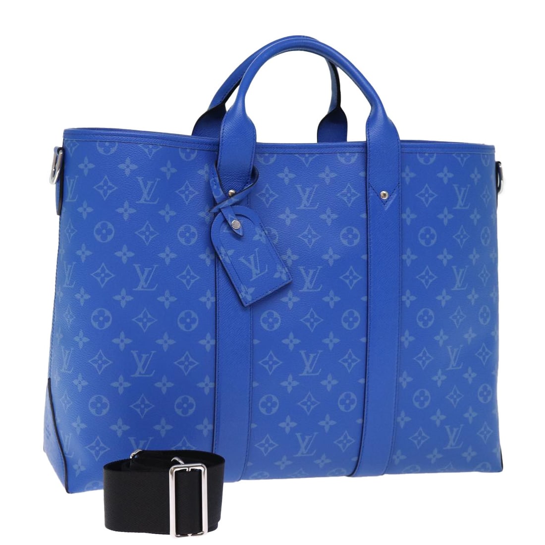Louis Vuitton M31010 2way Blue Taiga Leather Weekend Tote Bag: Louis Vuitton M31010 2way Blue Taiga Leather Weekend Tote Bag Louis Vuitton Taigalama Weekend Tote NM 2way bag in blue Taiga leather, made in Spain. This women's tote includes a dust bag, item box, na