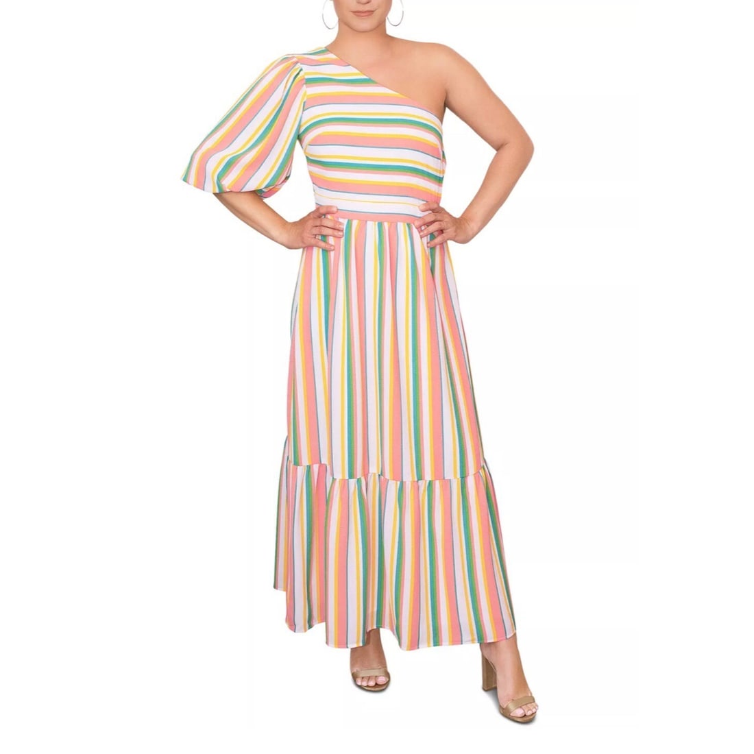 RACHEL Rachel Roy Tove Striped One Shoulder Maxi Dress Size 4 (1 of 2)