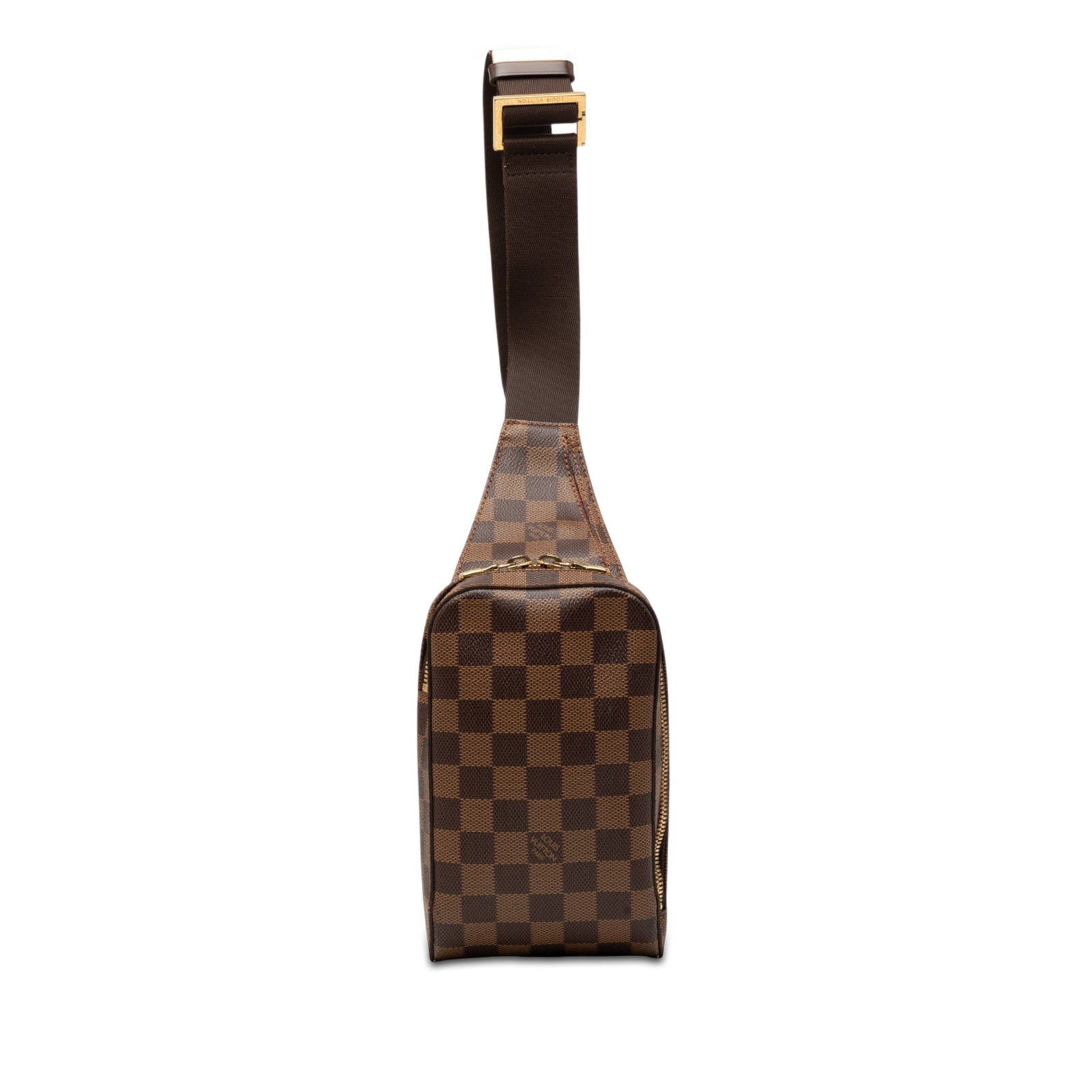 Louis Vuitton Geronimos Damier Ebene Crossbody Bag: Louis Vuitton Geronimos Damier Ebene Crossbody Bag Louis Vuitton Damier Ebene Geronimos bag in brown fabric with a damier canvas body. It features an adjustable flat strap, top zip closure, and an ext