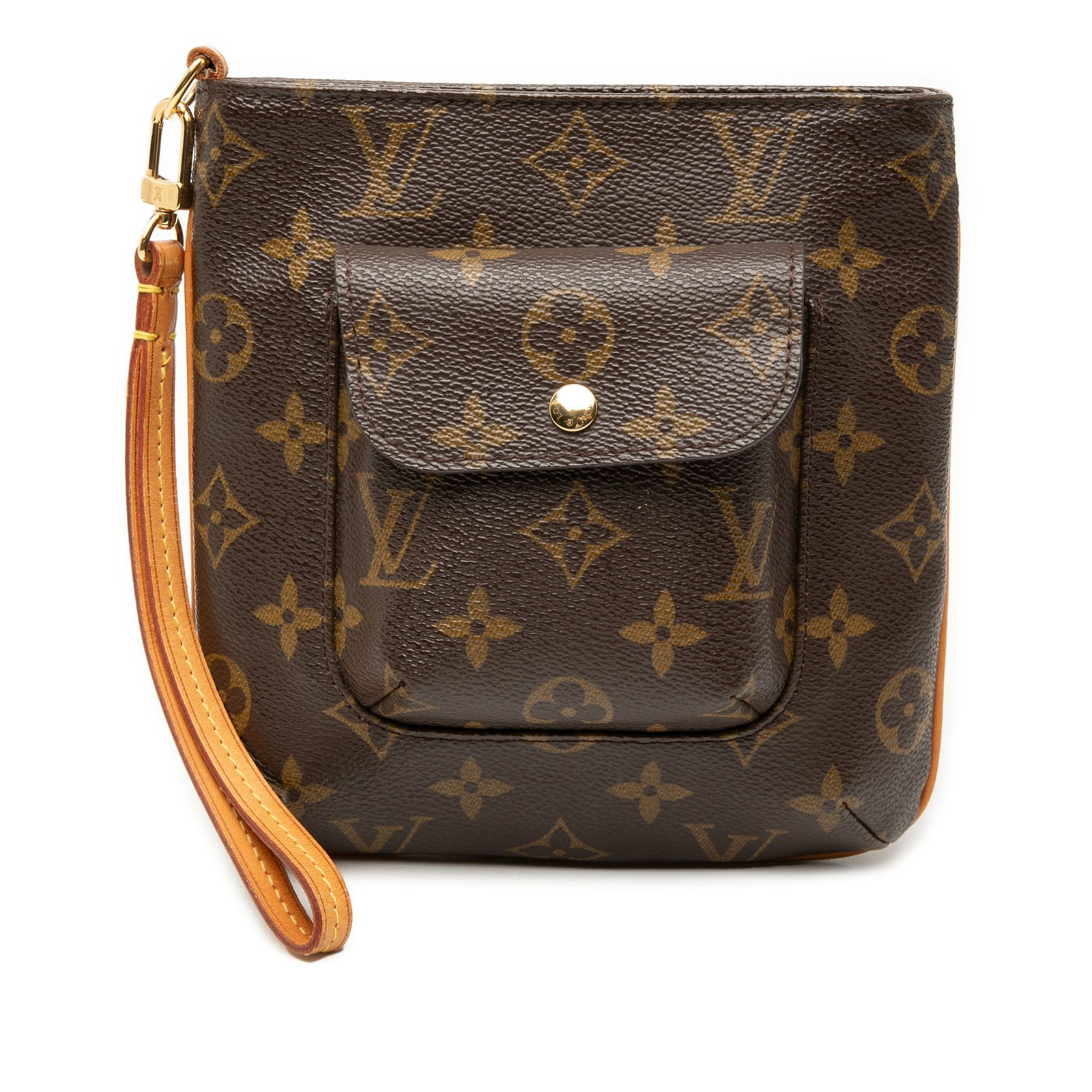 Louis Vuitton Partition Monogram canvas clutch bag: Louis Vuitton Partition Monogram canvas clutch bag This Louis Vuitton Monogram Partition clutch bag features the iconic monogram canvas body with a flat vachetta leather wrist strap, top zip closure, 