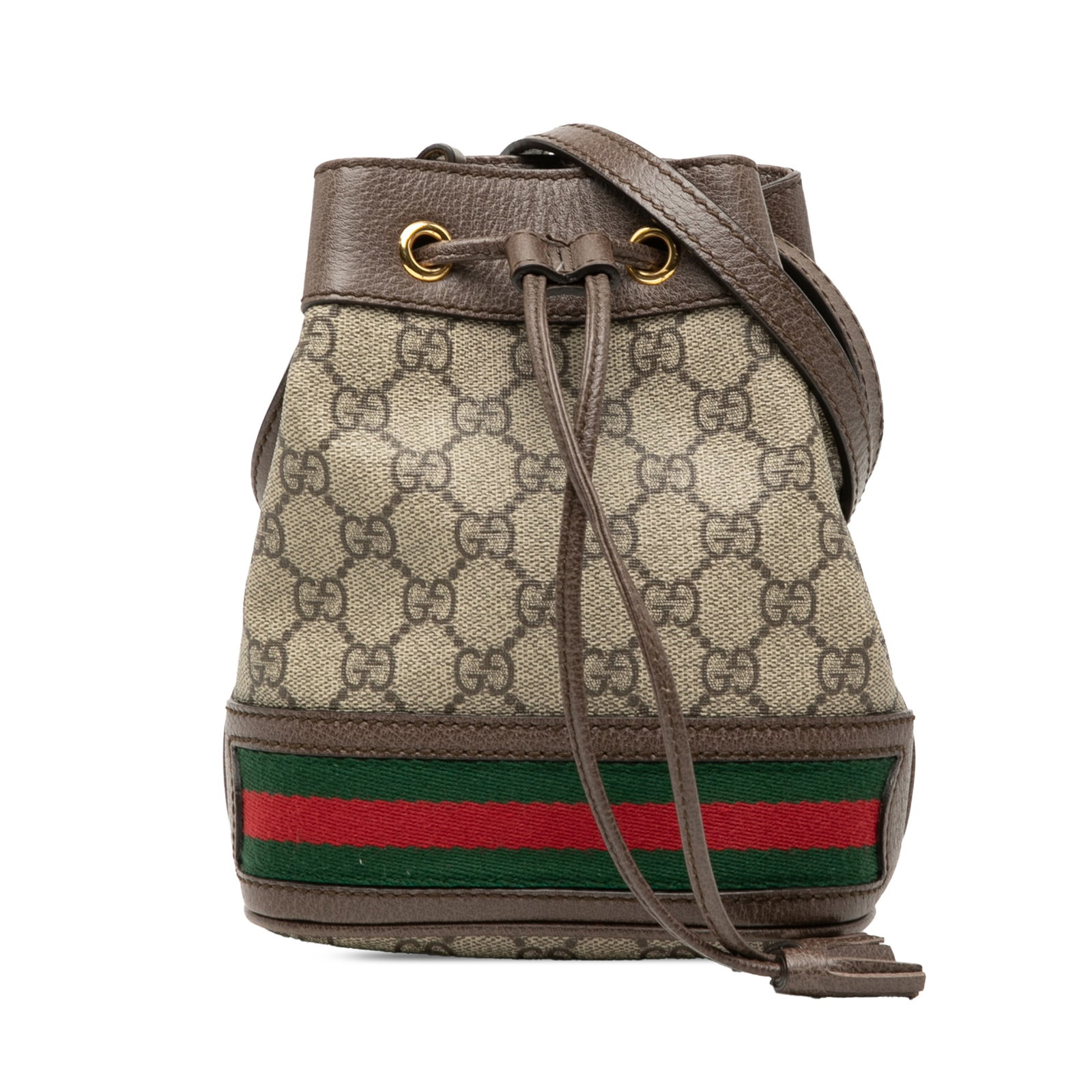 Gucci Ophidia Mini Bucket Bag GG Supreme Web Canvas: Gucci Ophidia Mini Bucket Bag GG Supreme Web Canvas Gucci Mini GG Supreme Web Ophidia Bucket Bag in beige, made in Italy. This bucket bag features a coated canvas body with leather trim and web detail