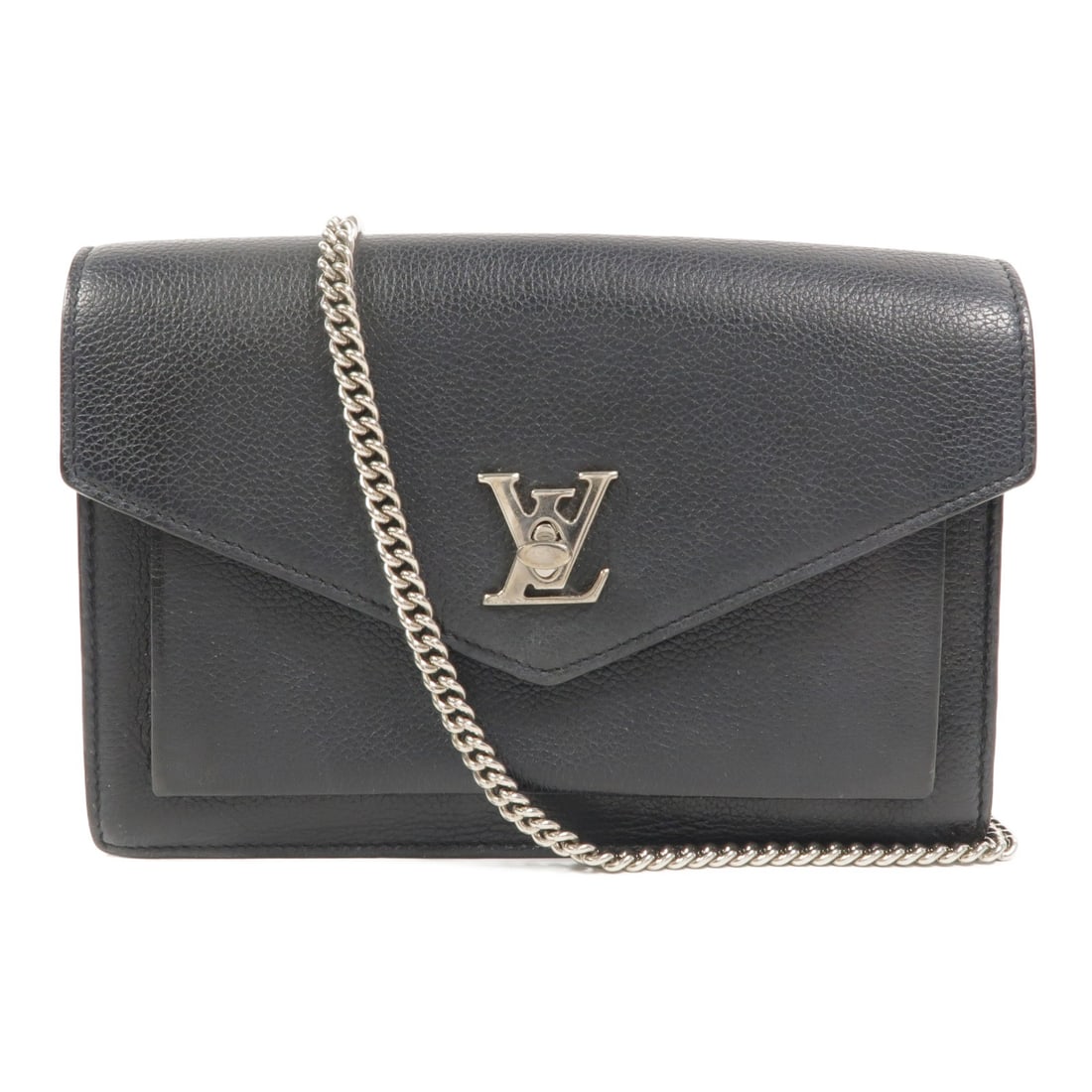 Louis Vuitton Mylockme M63471 chain shoulder bag black calfskin: Louis Vuitton Mylockme M63471 chain shoulder bag black calfskin This Mylockme Chain Shoulder Bag is crafted from black calfskin (cowhide) leather and features a chain shoulder strap. It includes a tur