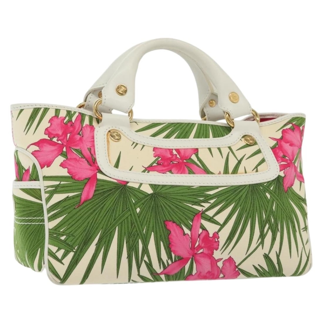 CELINE White Gold Canvas Hand Bag Auth CE00/34 Italy: CELINE White Gold Canvas Hand Bag Auth CE00/34 Italy This authentic CELINE Hand Bag is a stylish accessory crafted from durable canvas in a chic white and gold color combination. Measuring approximate
