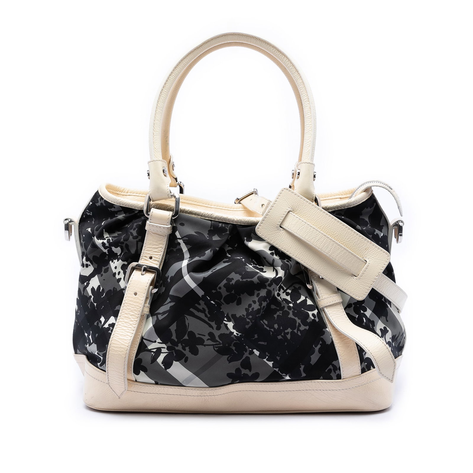 Burberry Floral Beat Check Patent Nylon Satchel Bag (1 of 6)