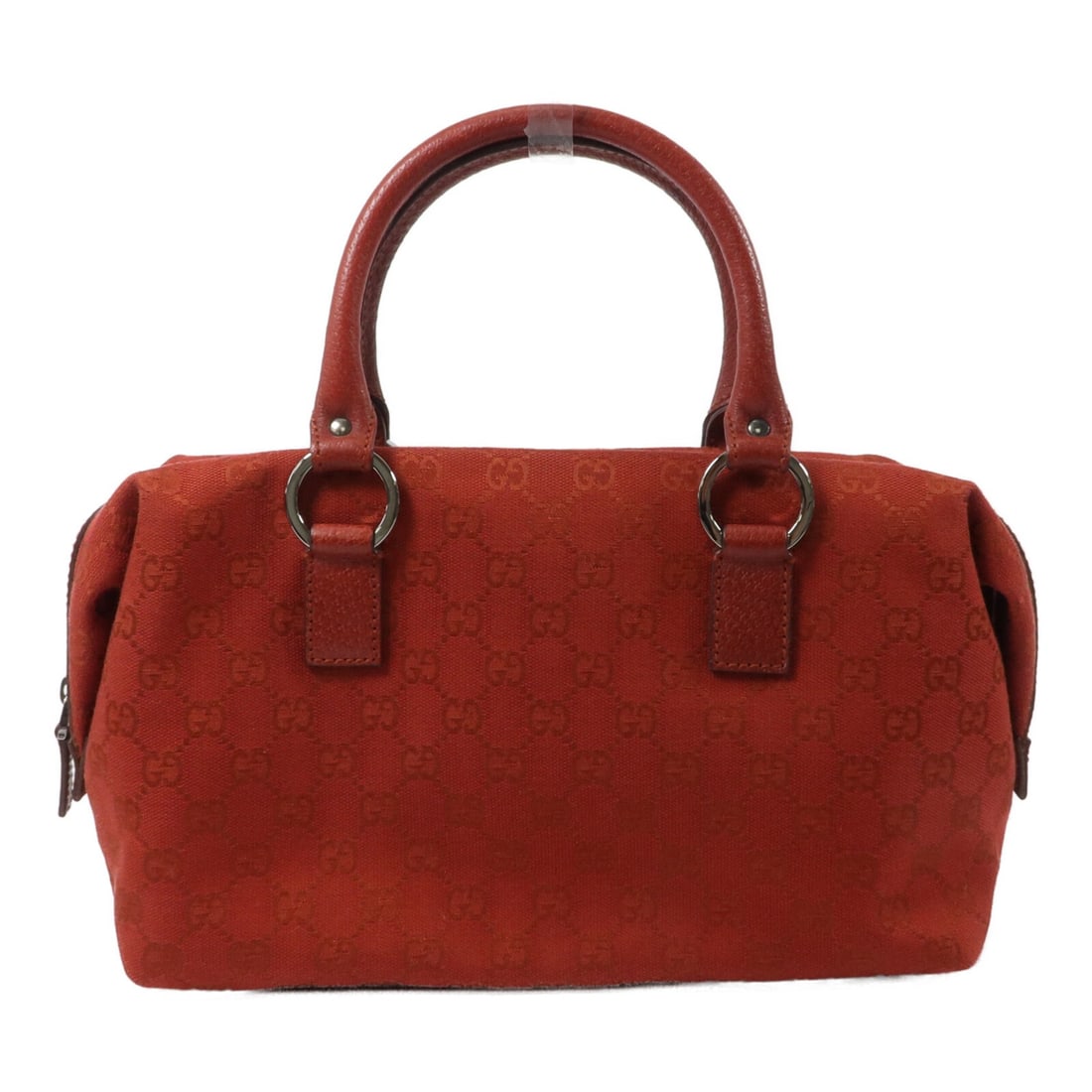 Gucci GG Boston Handbag Red GG Canvas Model 113009: Gucci GG Boston Handbag Red GG Canvas Model 113009 A Boston handbag with a structured silhouette, presented in red with GG canvas construction and calfskin leather details. It features a fastener clos