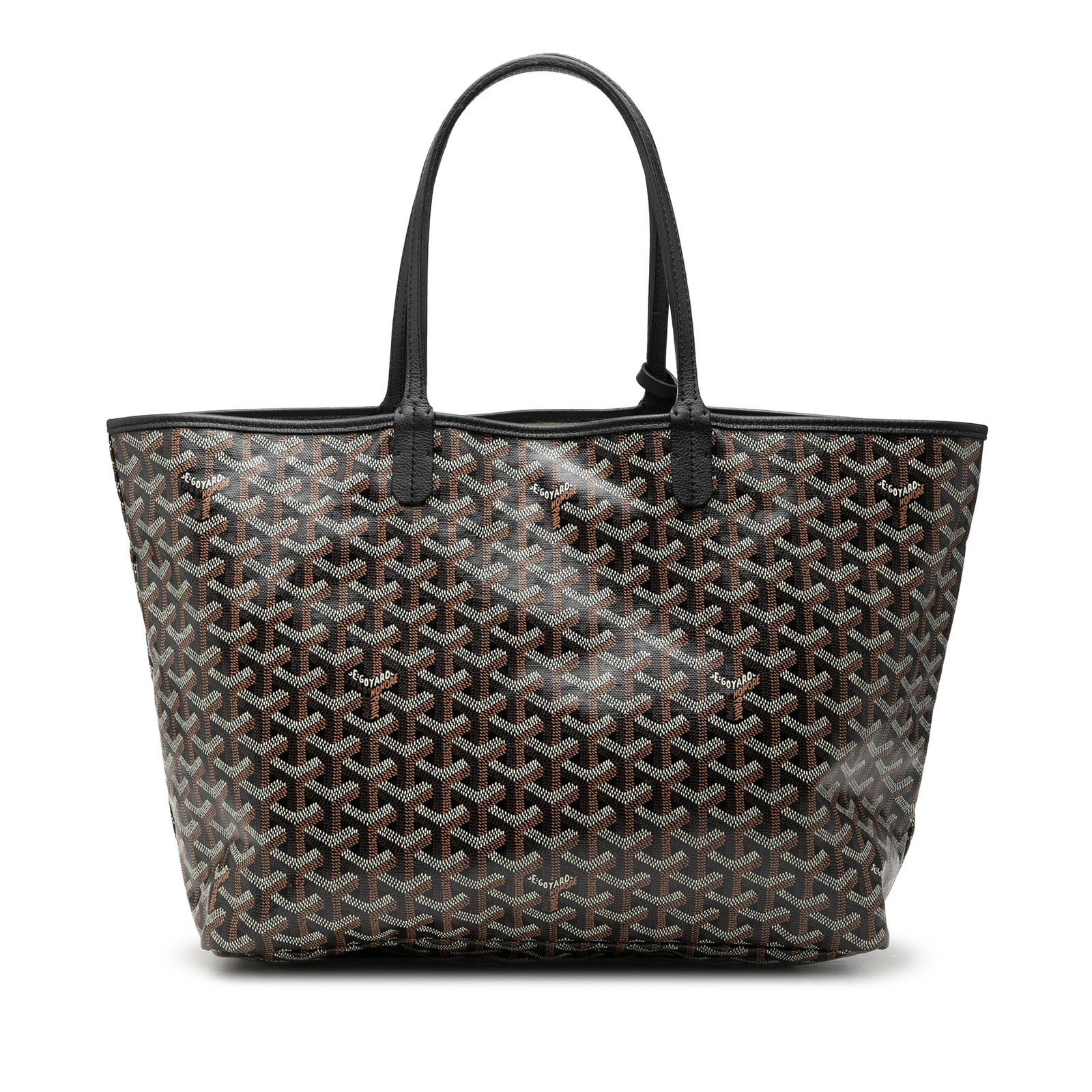 Goyard Saint Louis PM Goyardine Tote Bag with Pouch Black: Goyard Saint Louis PM Goyardine Tote Bag with Pouch Black The Goyardine Saint Louis PM is an open-top tote bag with a coated canvas body, flat leather handles, and an included pouch. This piece is mad