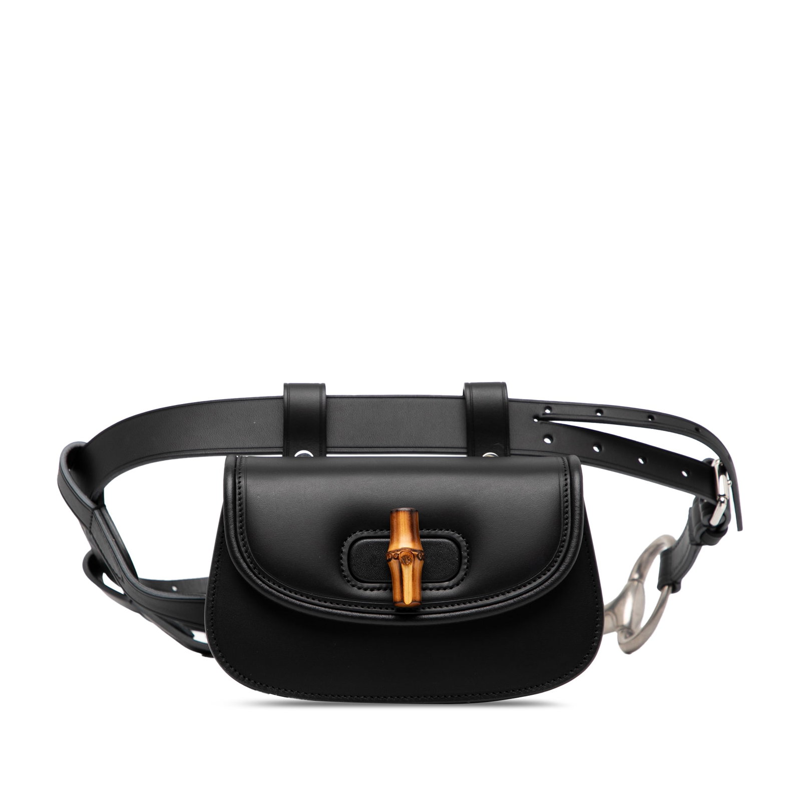 Gucci Bamboo 1947 Mini Black Leather Belt Bag: Gucci Bamboo 1947 Mini Black Leather Belt Bag The Gucci Mini Leather Bamboo 1947 Belt Bag is a stylish and functional accessory, crafted from high-quality leather. This belt bag features an adjustable