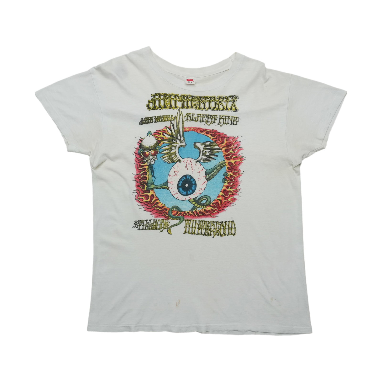 Vintage 1970s Cotton White Jimi Hendrix Concert Shirt: Vintage 1970s Cotton White Jimi Hendrix Concert Shirt This is an original vintage 1970s concert poster shirt featuring Jimi Hendrix, John Mayall, and Albert King. The shirt is made from 100% cotton an