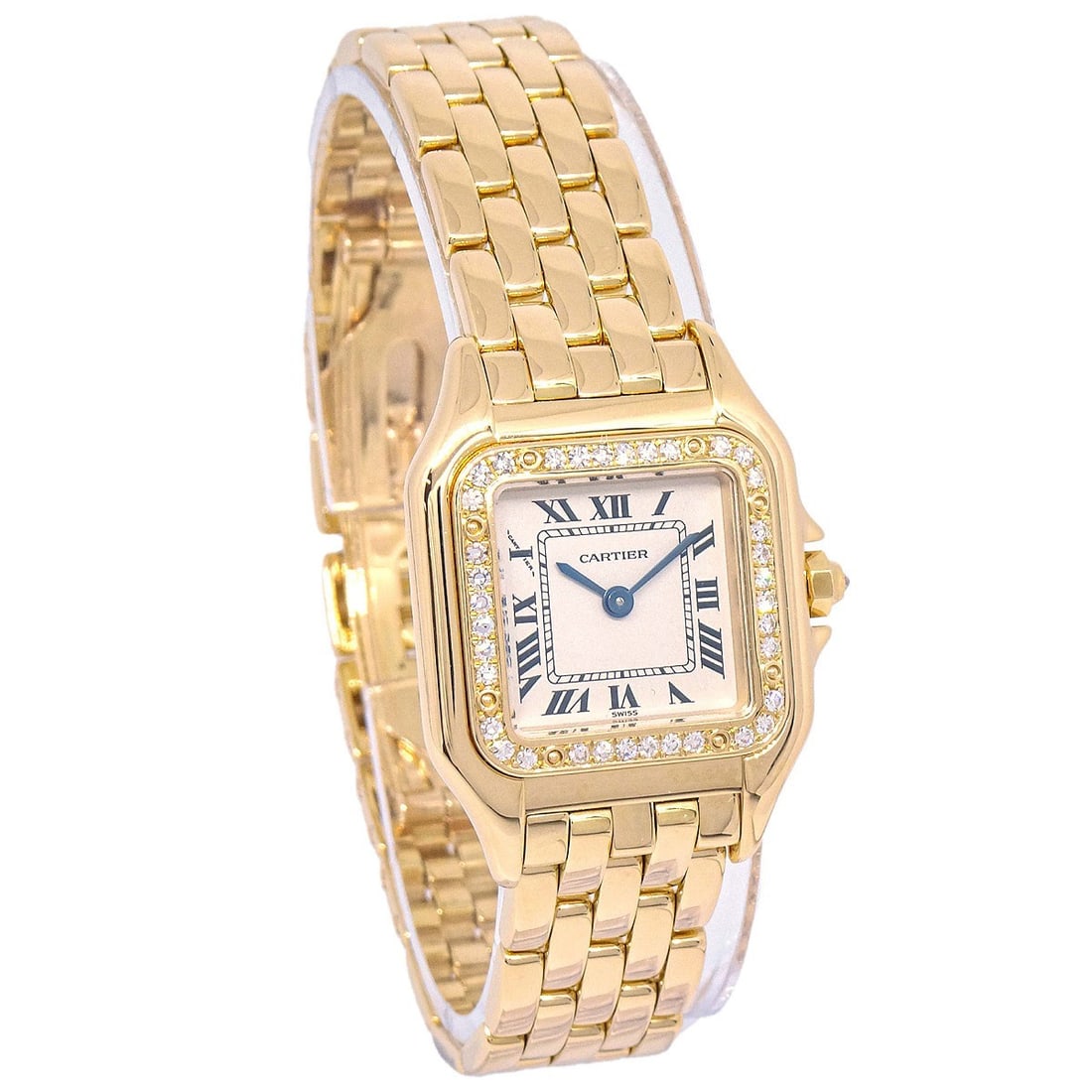 Cartier Panthere SM 1280 Women's Quartz Watch 18K Yellow Gold Diamond: Cartier Panthere SM 1280 Women's Quartz Watch 18K Yellow Gold Diamond Cartier Panthere SM Ref. 1280 quartz wristwatch in 18K yellow gold with diamond accents. This women's analog watch features a beig
