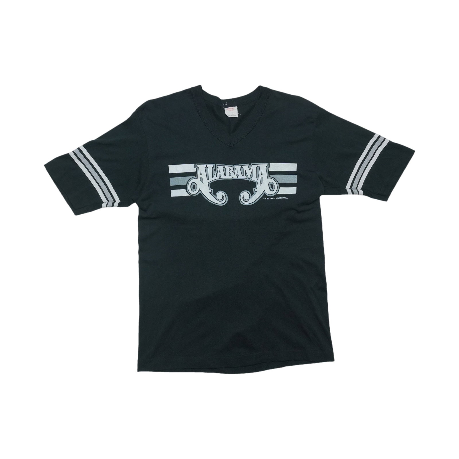 Vintage 1983 Alabama Black Jersey Shirt Large: Vintage 1983 Alabama Black Jersey Shirt Large This is an original vintage 1983 Alabama jersey shirt, featuring both front and back graphics. Made from a 50/50 poly/cotton blend, the shirt is black in 