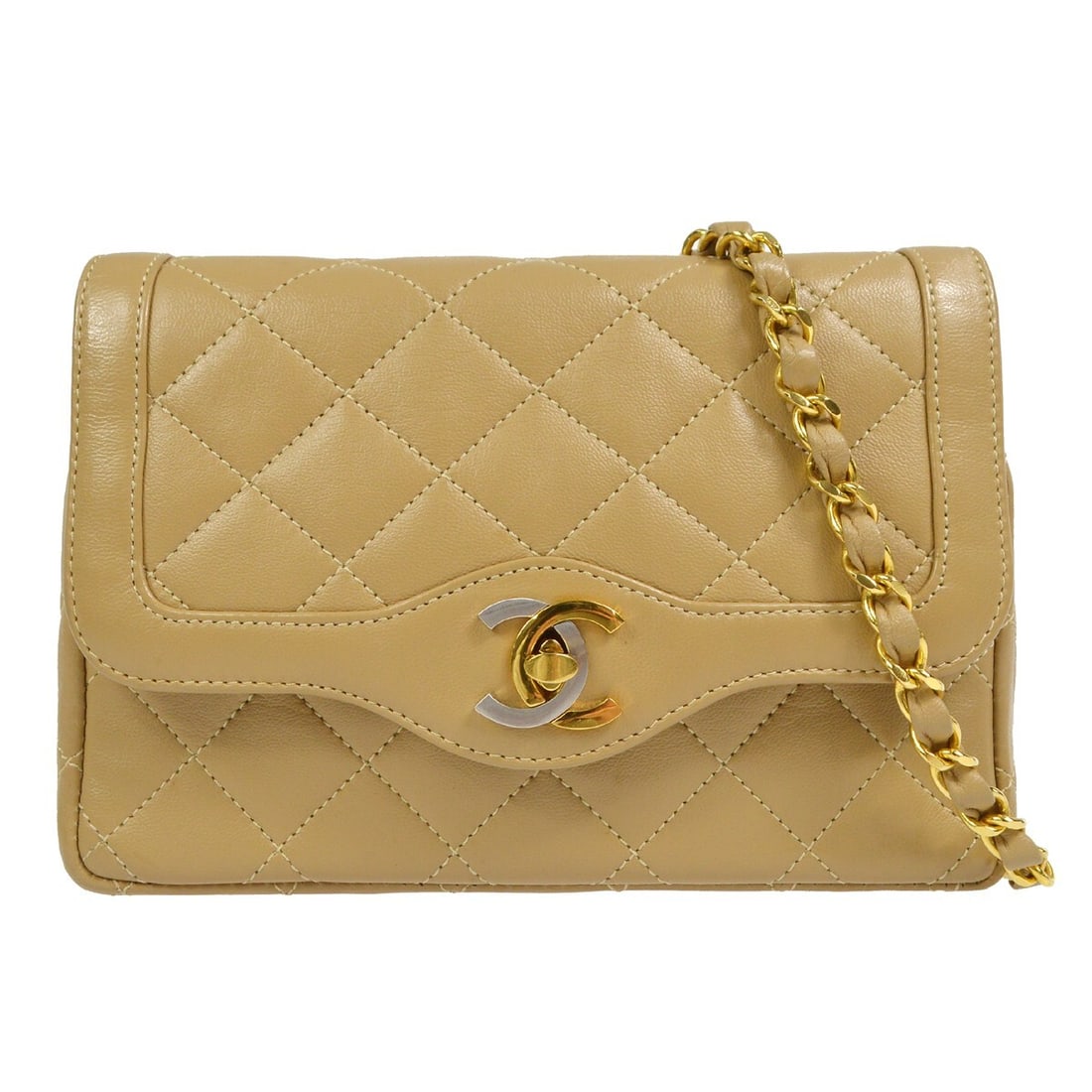 CHANEL Paris Limited Beige Lambskin Small Shoulder Bag: CHANEL Paris Limited Beige Lambskin Small Shoulder Bag Chanel Paris Limited single chain shoulder bag in beige lambskin leather. This small shoulder bag features a turn-lock closure and an interior wi