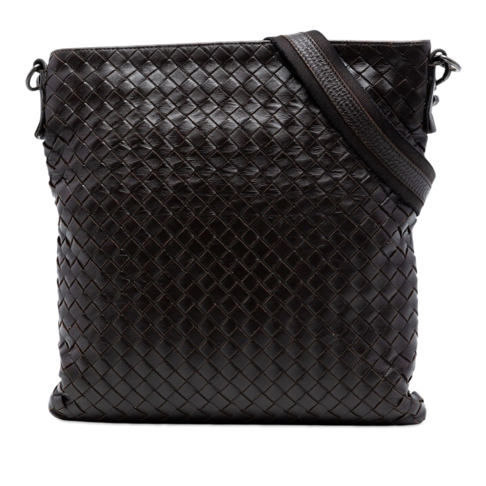 Bottega Veneta VN Intrecciato Nappa Leather Crossbody Bag Brown: Bottega Veneta VN Intrecciato Nappa Leather Crossbody Bag Brown Bottega Veneta Nappa Intrecciato VN Crossbody in brown leather with a woven body, adjustable and detachable flat strap, top zip closure,