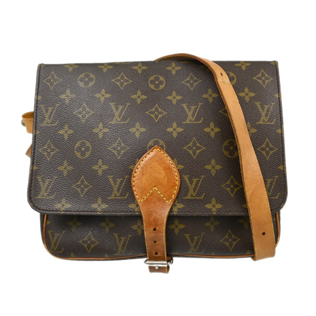 Louis Vuitton Cartouchiere GM Monogram Canvas Crossbody Bag M51252: Louis Vuitton Cartouchiere GM Monogram Canvas Crossbody Bag M51252 Vintage Louis Vuitton Cartouchiere GM shoulder bag in brown Monogram canvas with leather trim. This women's bag features a flap buckl