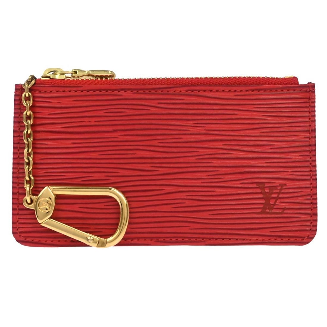 Louis Vuitton M63807 Epi Leather Coin Purse in Red: Louis Vuitton M63807 Epi Leather Coin Purse in Red Louis Vuitton Pochette Cles coin purse in Castilian red Epi leather. This women's accessory features a compact zip pouch design and comes with the or