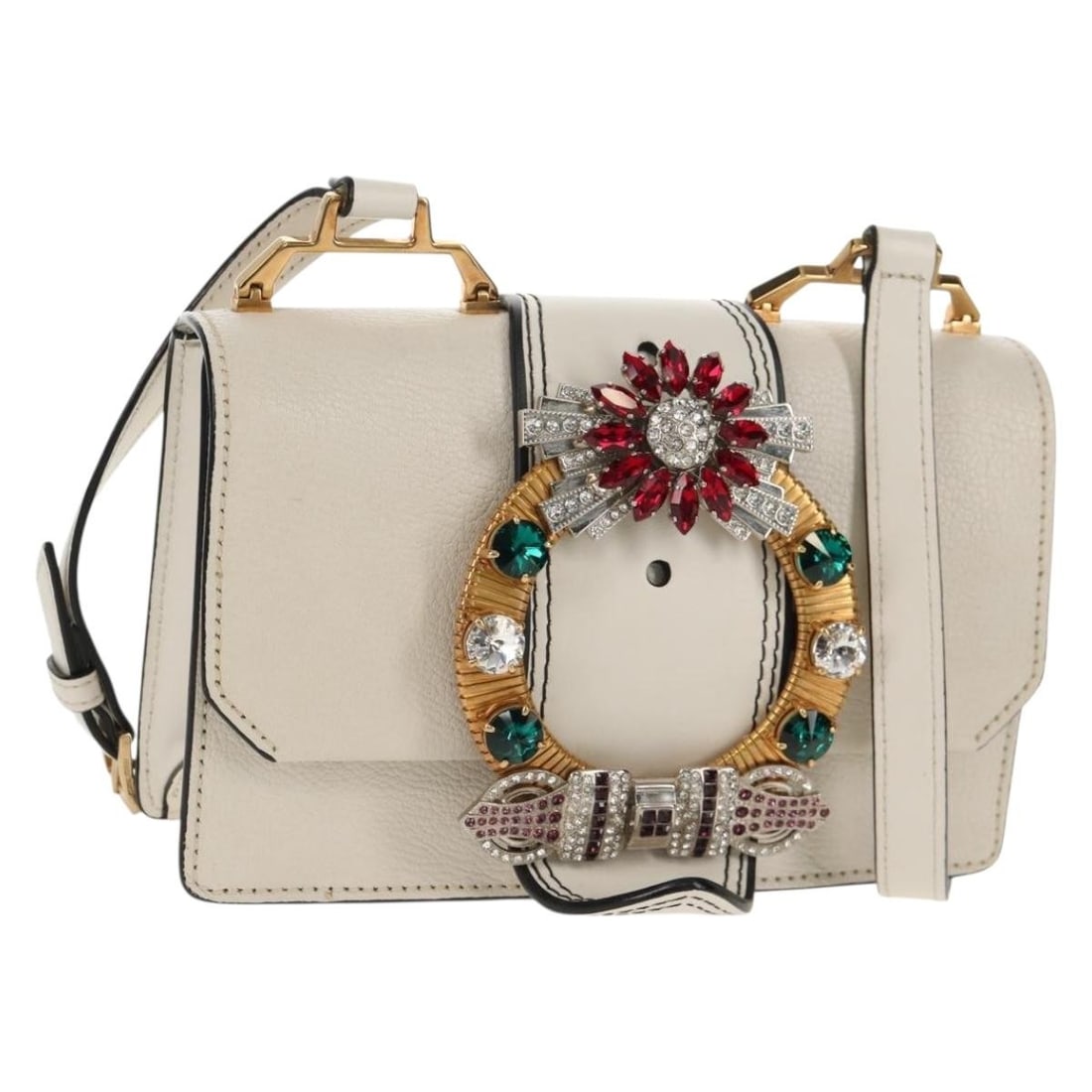 Miu Miu Mew Lady Leather Shoulder Bag White Gold Tone Dust Bag: Miu Miu Mew Lady Leather Shoulder Bag White Gold Tone Dust Bag Miu Miu shoulder bag in white and gold leather, made in Italy. It comes with a dust bag and features a shoulder drop of approximately 55 