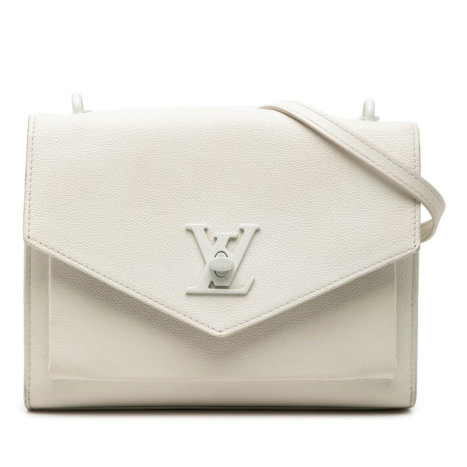 Louis Vuitton MyLockMe Chain BB White Leather Shoulder Bag: Louis Vuitton MyLockMe Chain BB White Leather Shoulder Bag Louis Vuitton MyLockMe Chain BB shoulder bag in white soft calfskin. This bag features a chain link strap with a leather shoulder guard, a fr